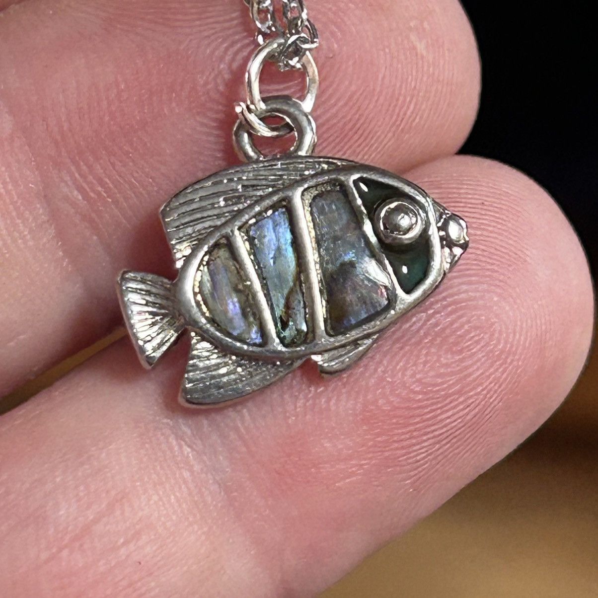 Handmade Handcrafted salvaged vintage abalone fish pendant necklace Size ONE SIZE - 2 Thumbnail