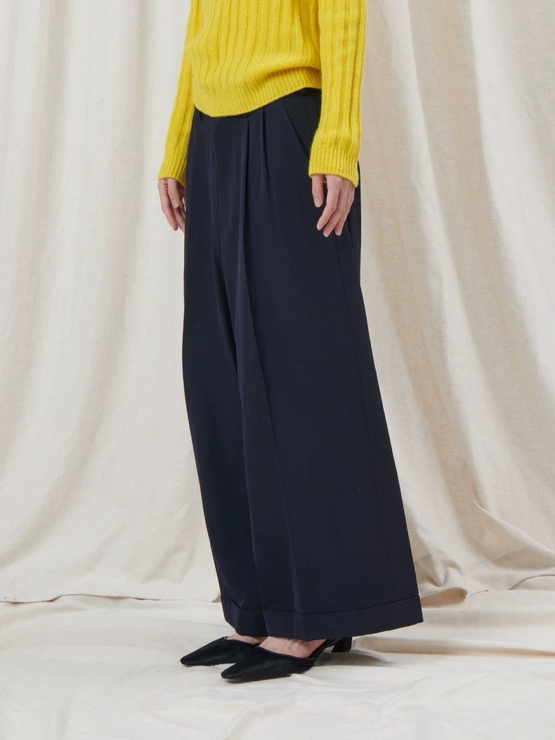 Y's Y's size os Navy Blue Pleated Rolled Wide-Leg Pants Size 24" / US 00 / IT 34 - 4 Thumbnail