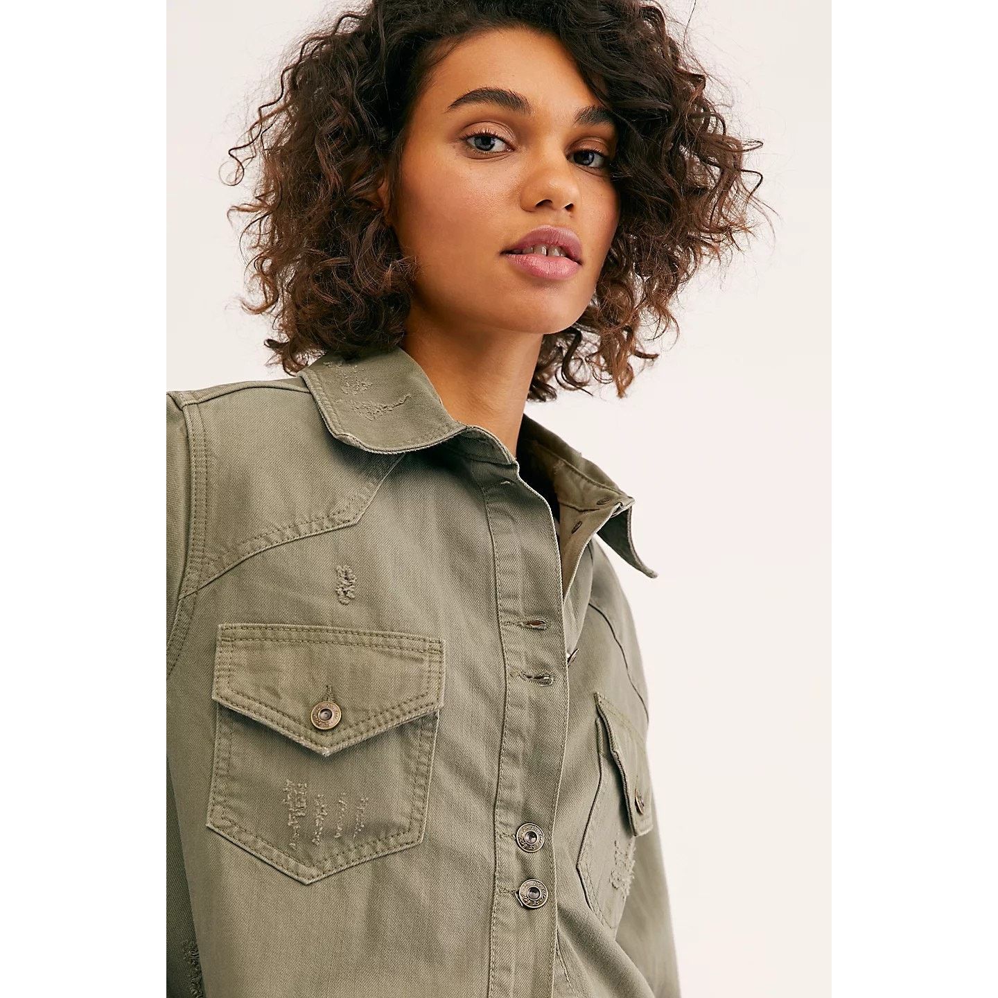 Free People New Free People Moonchild Denim Shirt Jacket $128 S Olive Size S / US 4 / IT 40 - 2 Thumbnail