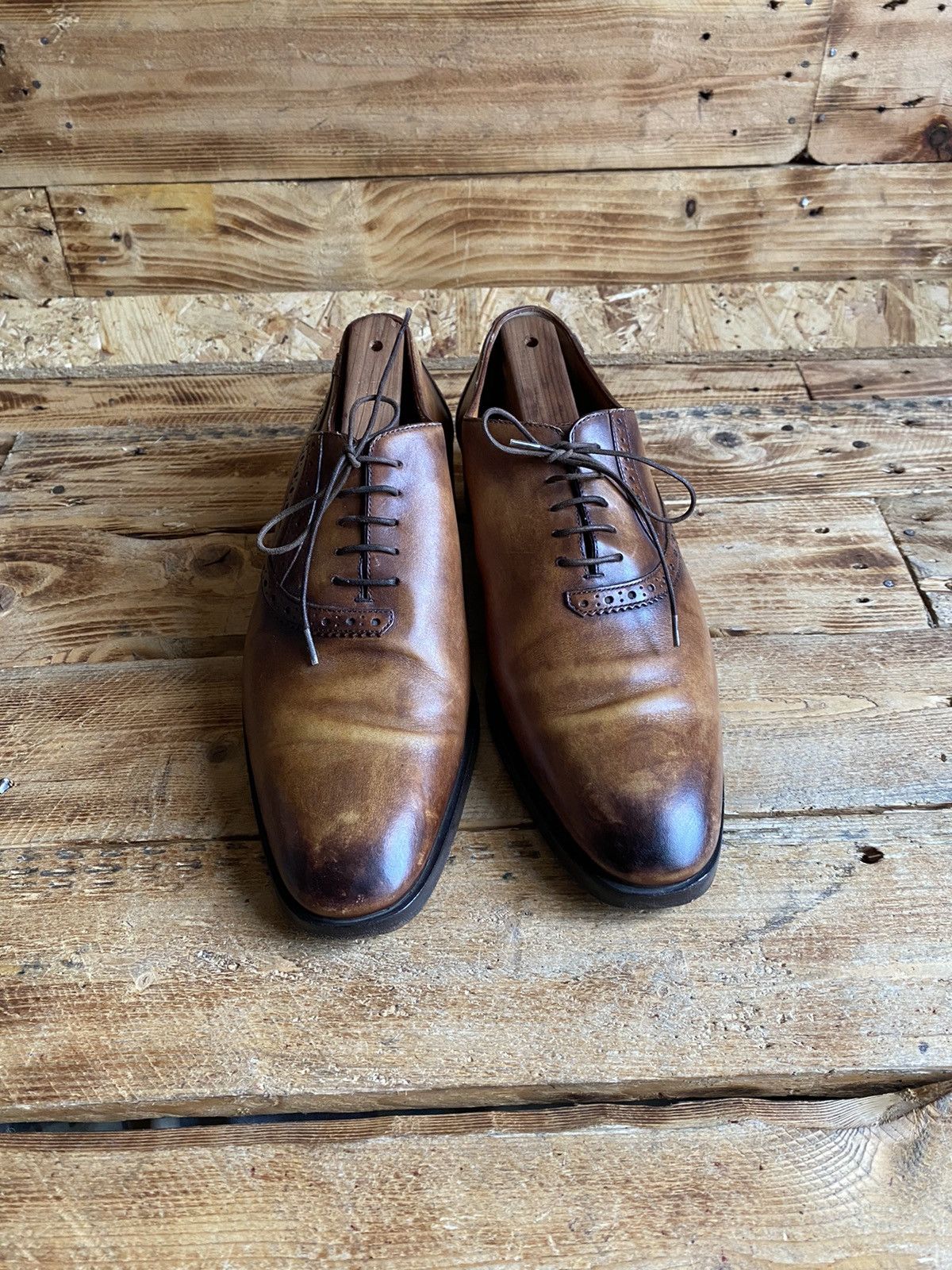 image of Berluti Allesandro Brown Leather Derby Shoes, Men's (Size 9)