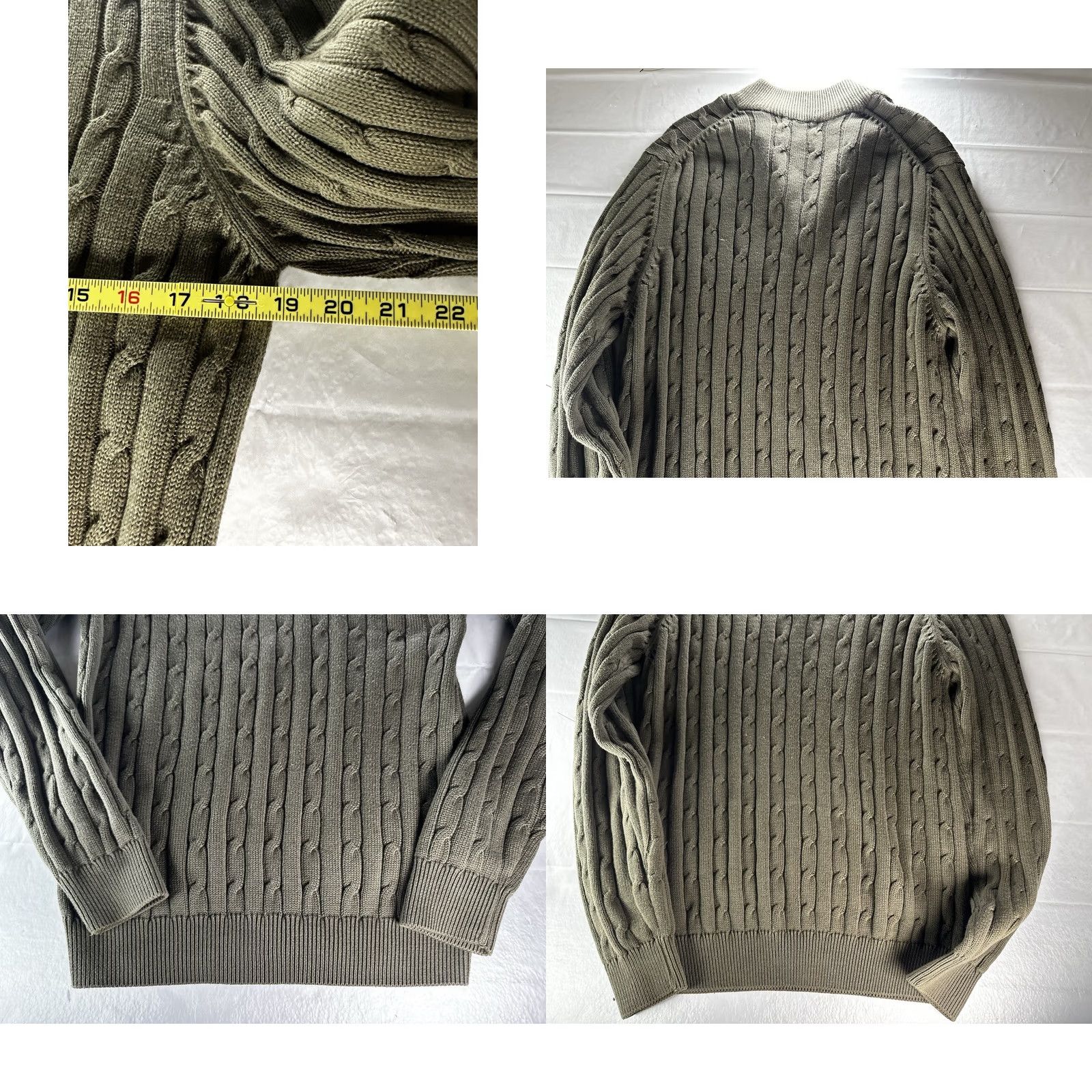 Lyle & Scott Lyle & Scott Sweater Mens Large Olive Cable-Knit Herringbone Cotton Pullover Size US L / EU 52-54 / 3 - 8 Thumbnail