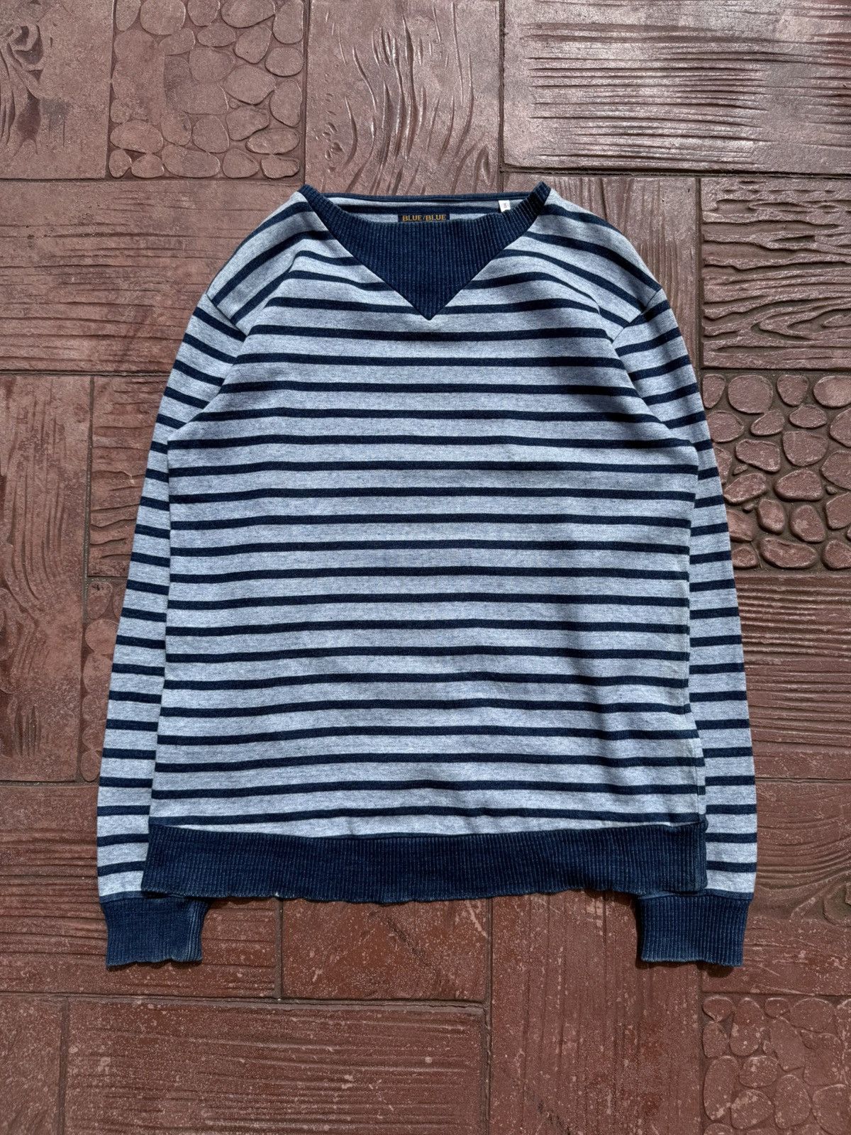 45rpm BLUE BLUE JAPAN Big V-Neck Indigo Stripes Jumper Size US L / EU 52-54 / 3 - 12 Thumbnail