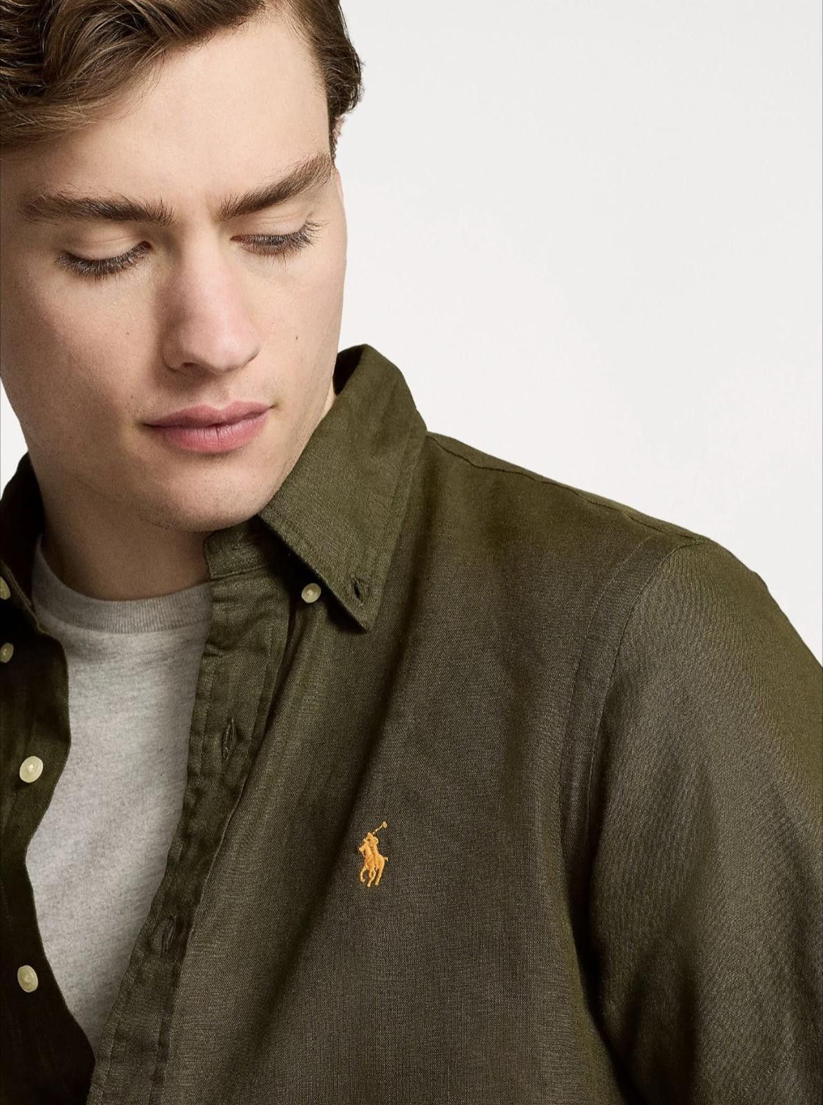 Polo Ralph Lauren Polo Ralph Lauren Custom Slim Fit Linen Shirt L Olive Green Size US L / EU 52-54 / 3 - 1 Thumbnail