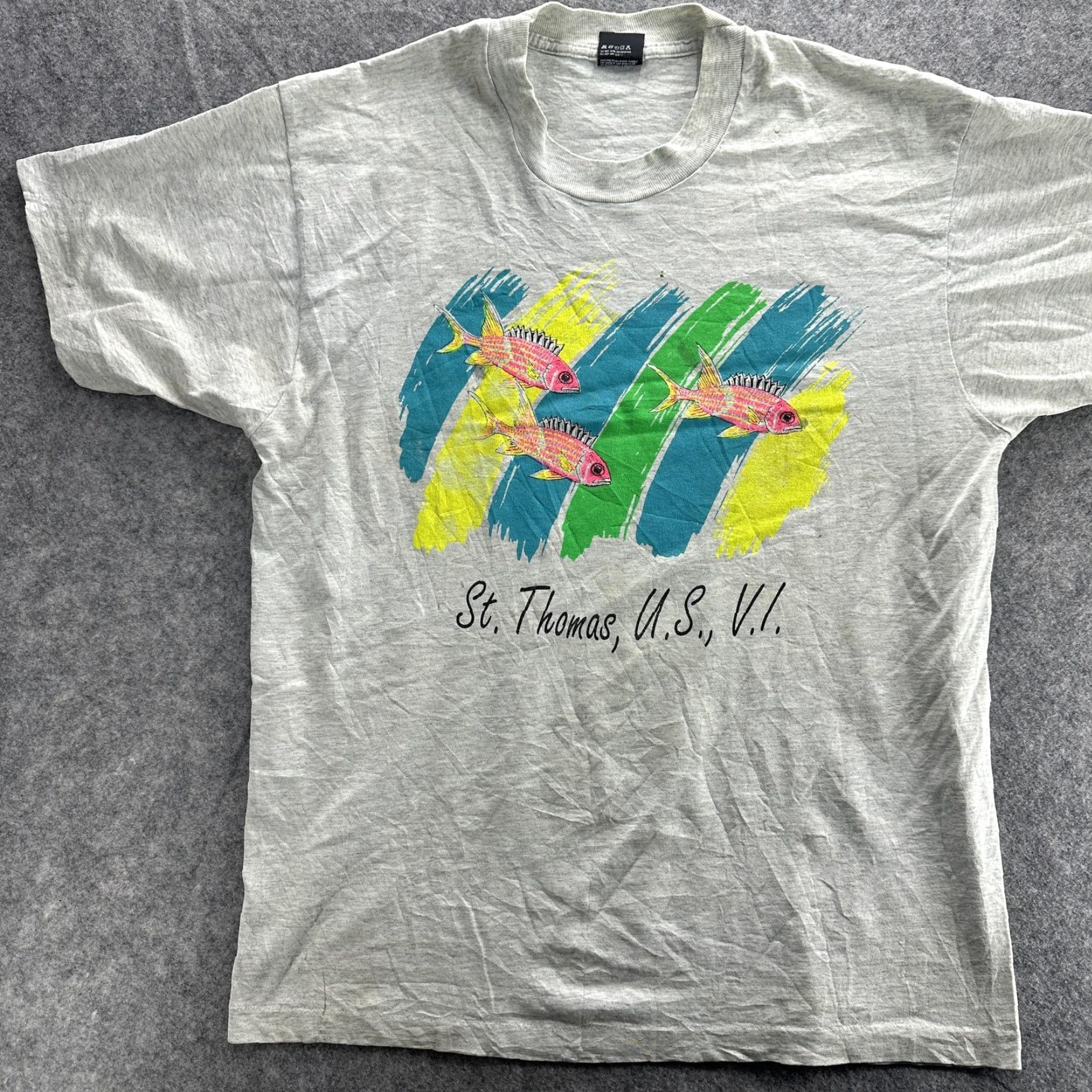 Vintage VINTAGE Screen Stars Best Shirt Mens XL Gray Fish Graphic Tee USA 90s St Thomas USVI Size US XL / EU 56 / 4 - 3 Thumbnail