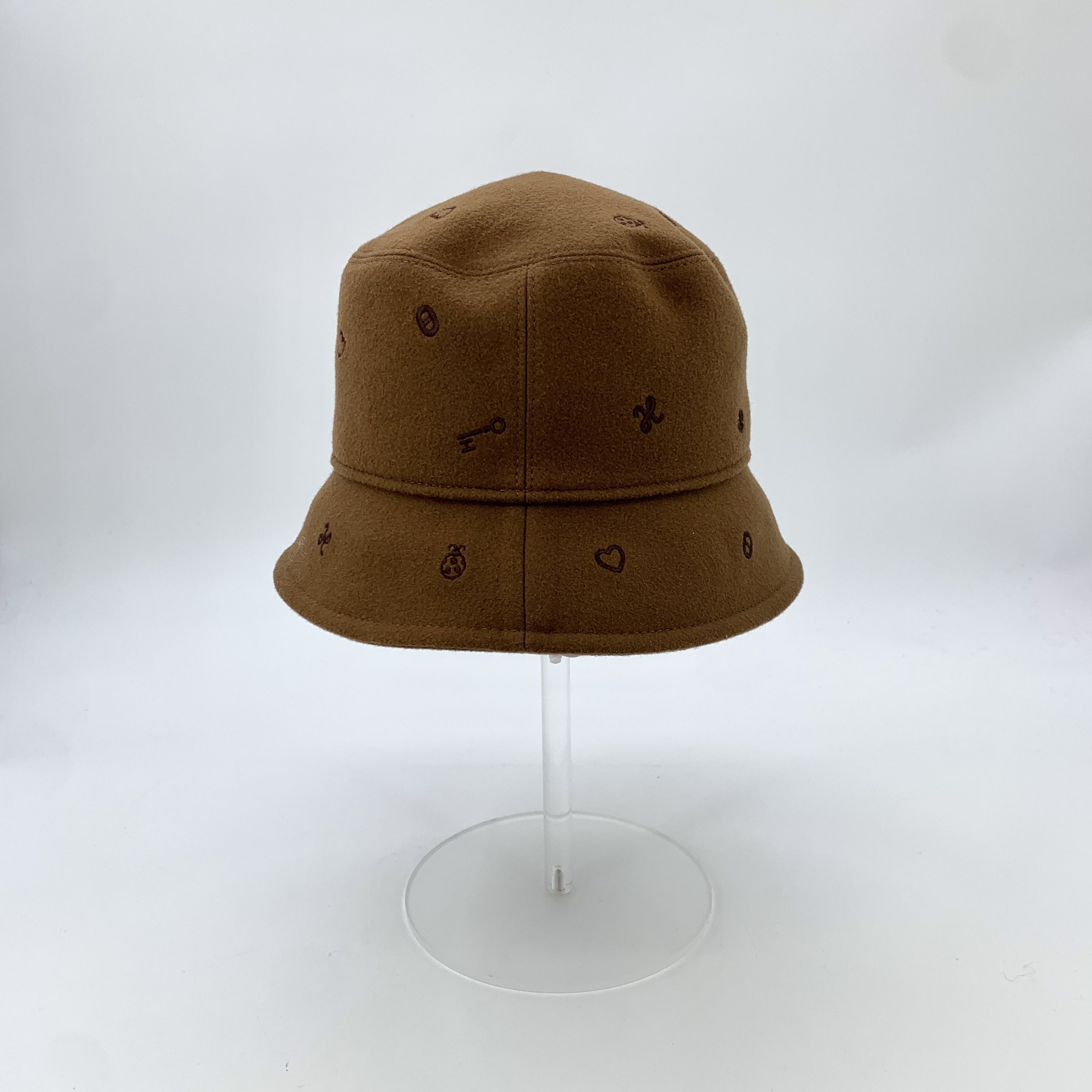 Hermes Hermès Brown Embroidered Cashmere Bucket Hat (Size 60cm) Size ONE SIZE - 7 Thumbnail