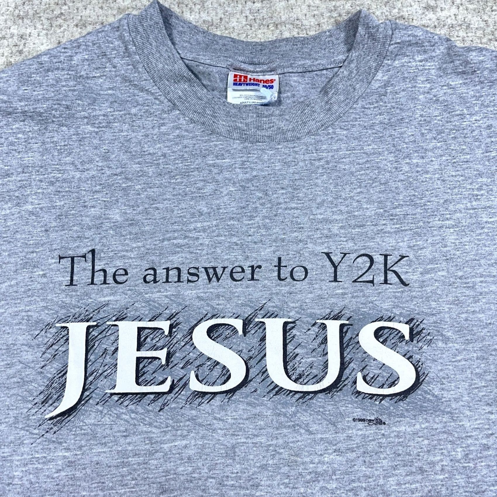 Hanes VINTAGE Hanes Shirt Men Large Gray Tee 90s 1990s Jesus Religion Graphic Print Retro Classic Hipster T-Shirt Mens Size US L / EU 52-54 / 3 - 3 Thumbnail