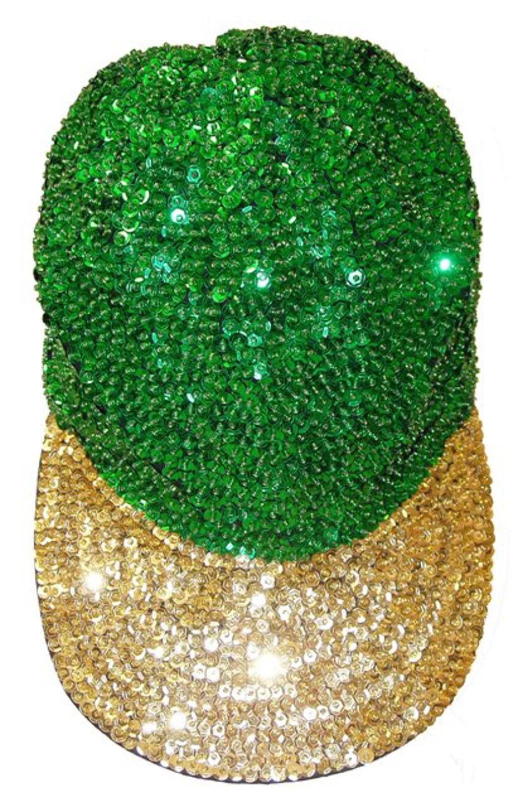 Designer Sequin Baseball Cap EMERALD GREEN with GOLD Brim Size ONE SIZE - 1 Preview