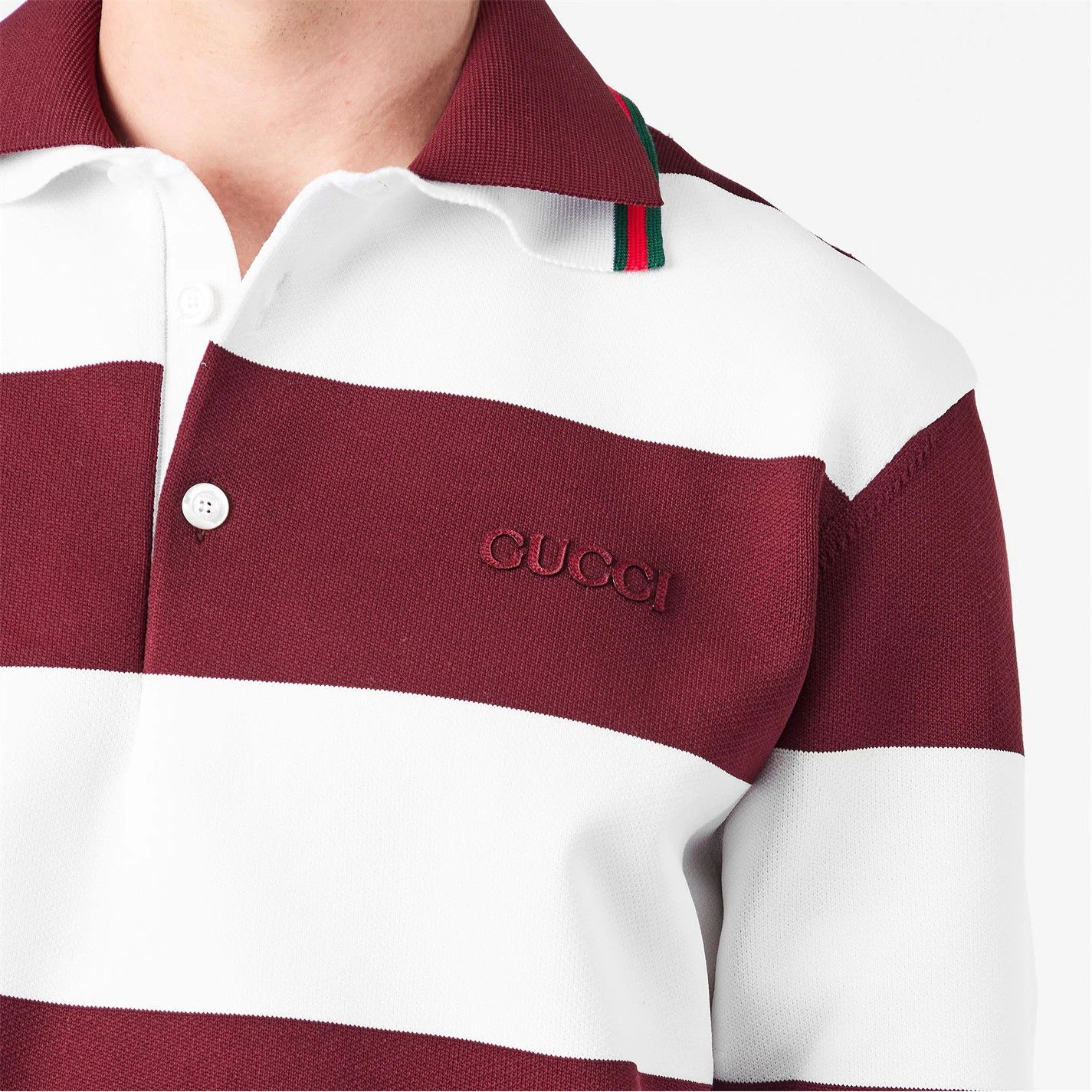 Gucci o1g2r1mq0426 Embroidered Knit Polo Shirt in White/Bordeaux Size US M / EU 48-50 / 2 - 4 Thumbnail