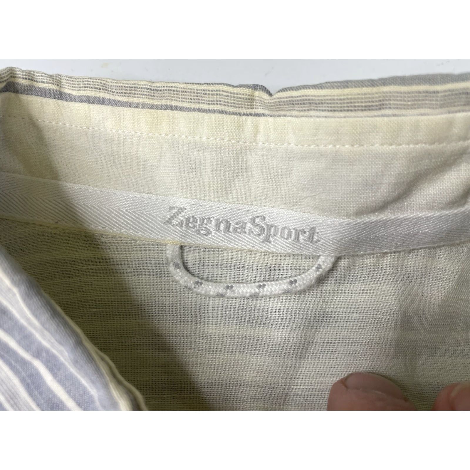 Ermenegildo Zegna VINTAGE Ermenegildo Zegna Mens Button-Down Long Sleeve Shirt Linen Cotton Blend Stripe Large Blue Size US L / EU 52-54 / 3 - 4 Thumbnail