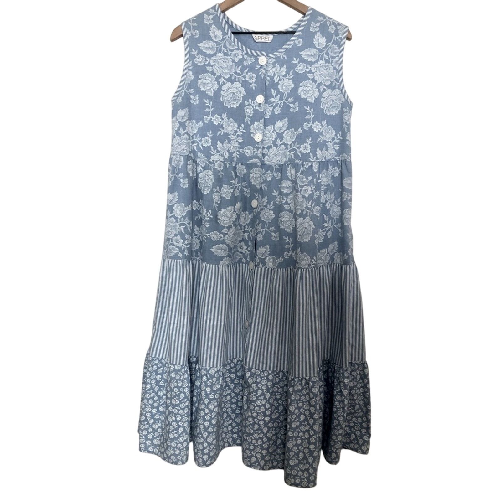 Vintage Appel Soft Denim Button Blue White Floral Jean Midi Dress Size M / US 6-8 / IT 42-44 - 1 Thumbnail