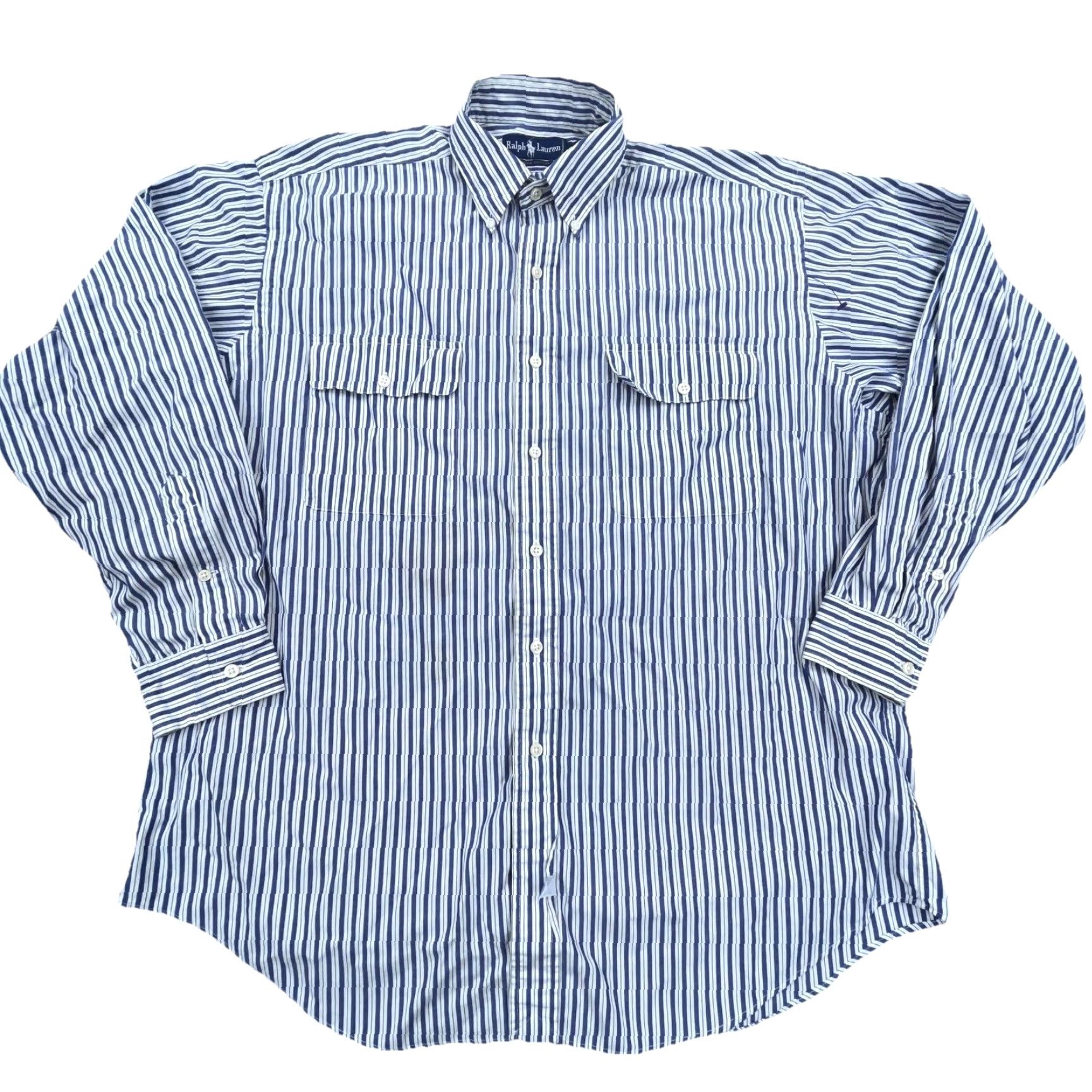 Ralph Lauren Ralph Lauren Shirt Button-Up Striped Blue White Long Sleeve L Men Regular Fit Adult Large Size 42R - 2 Thumbnail