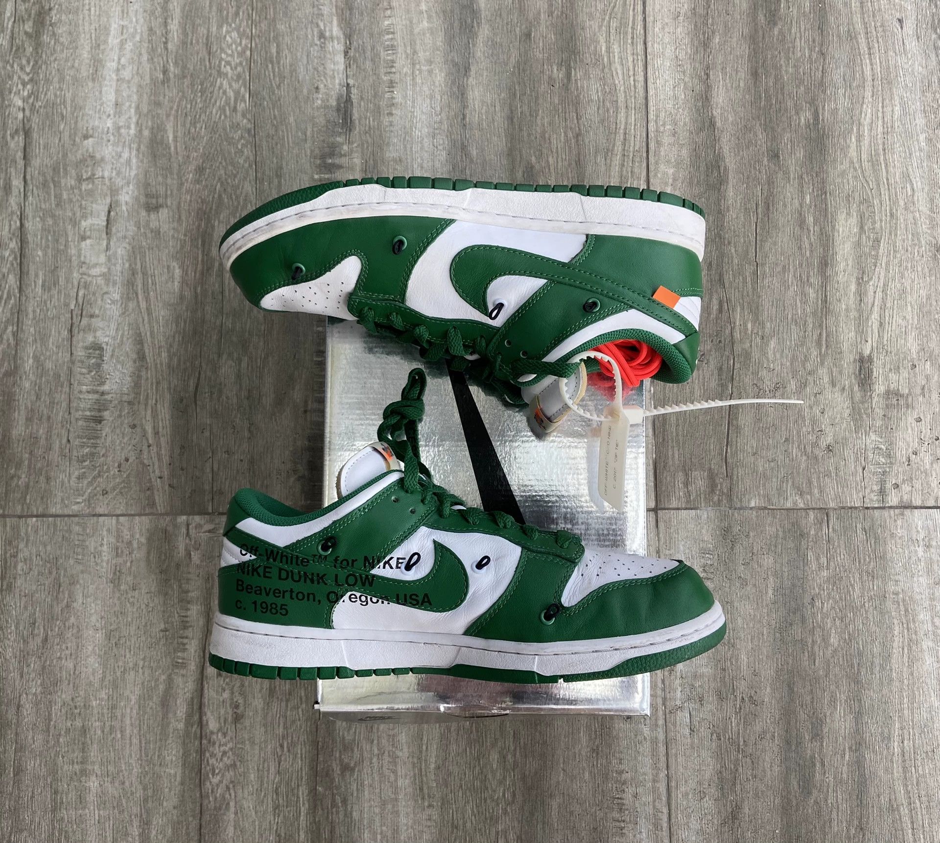 Nike OFF-WHITE x Nike Dunk Low LTHR White Green 42.5 3-4W Size US 9.5 / EU 42-43 - 4 Thumbnail