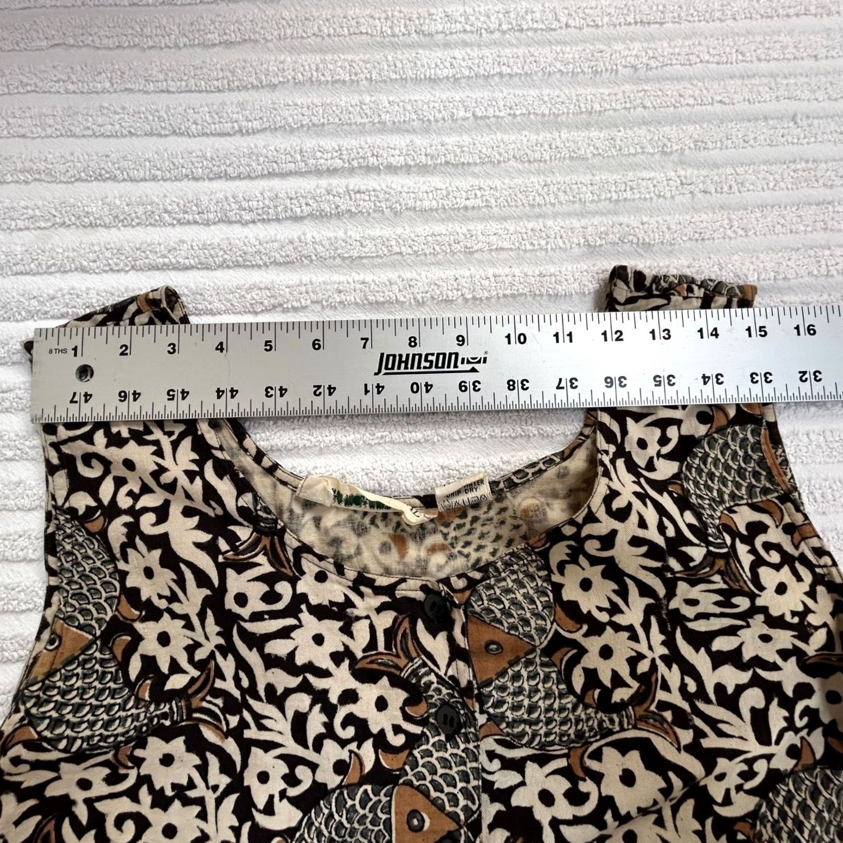 Vintage VINTAGE Organically Made Sleeveless Floral & Fish Print Midi Dress M/L Brown Women Dress Size M / US 6-8 / IT 42-44 - 5 Thumbnail