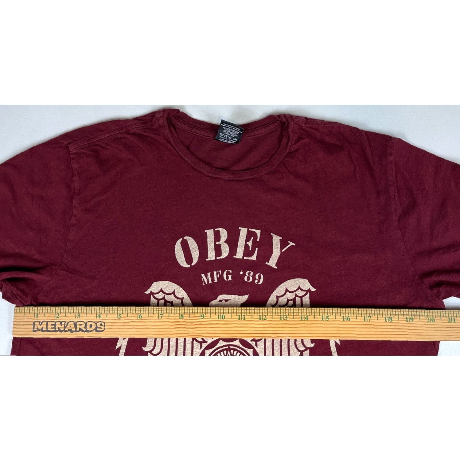 Obey OBEY WORLDWIDE MFG '89 T-SHIRT Unisex Adults M Maroon Nike? Size US M / EU 48-50 / 2 - 7 Thumbnail