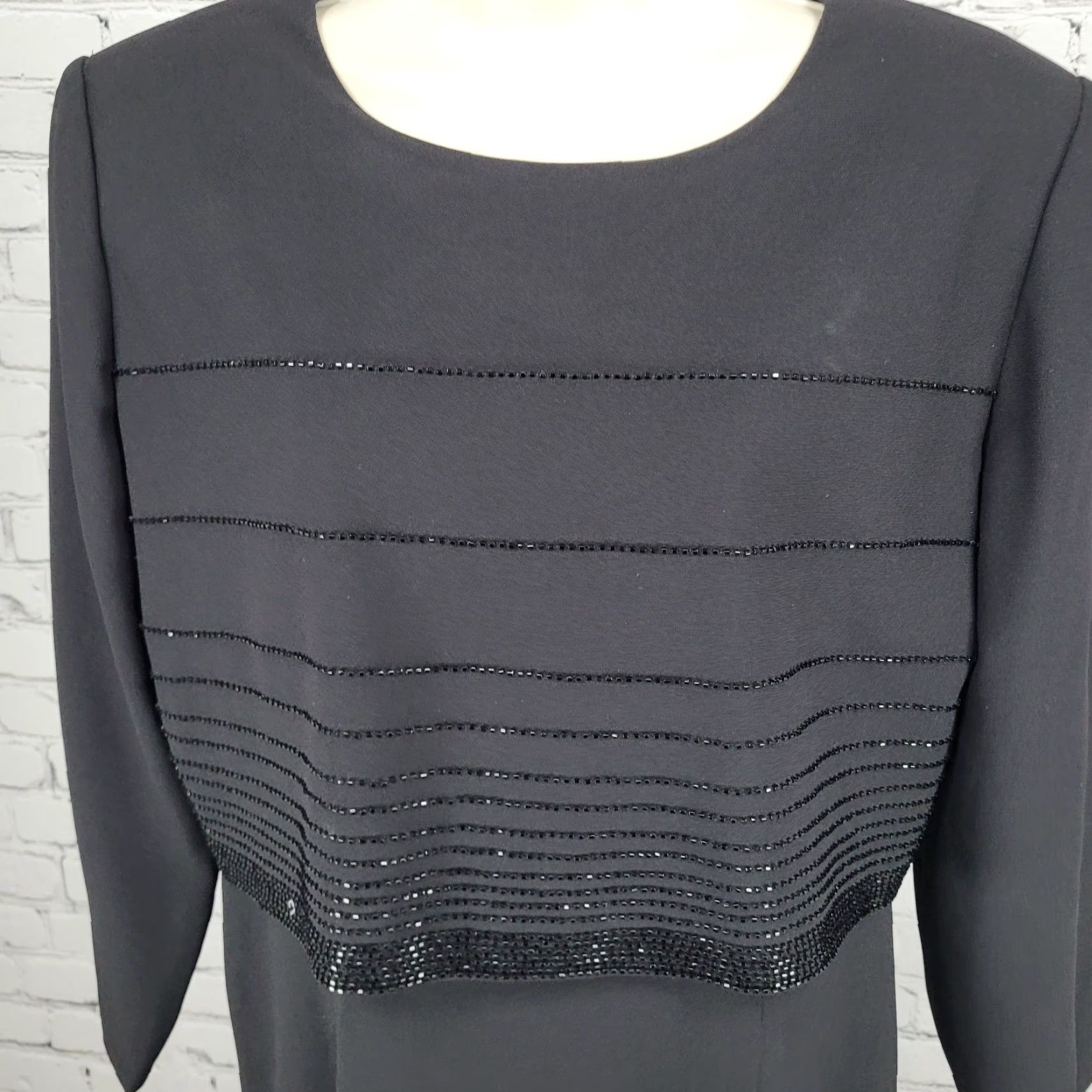 Vintage VTG Rimini Black Long Sleeve Beaded Dress Jacket Shift Size XL / US 12-14 / IT 48-50 - 4 Thumbnail