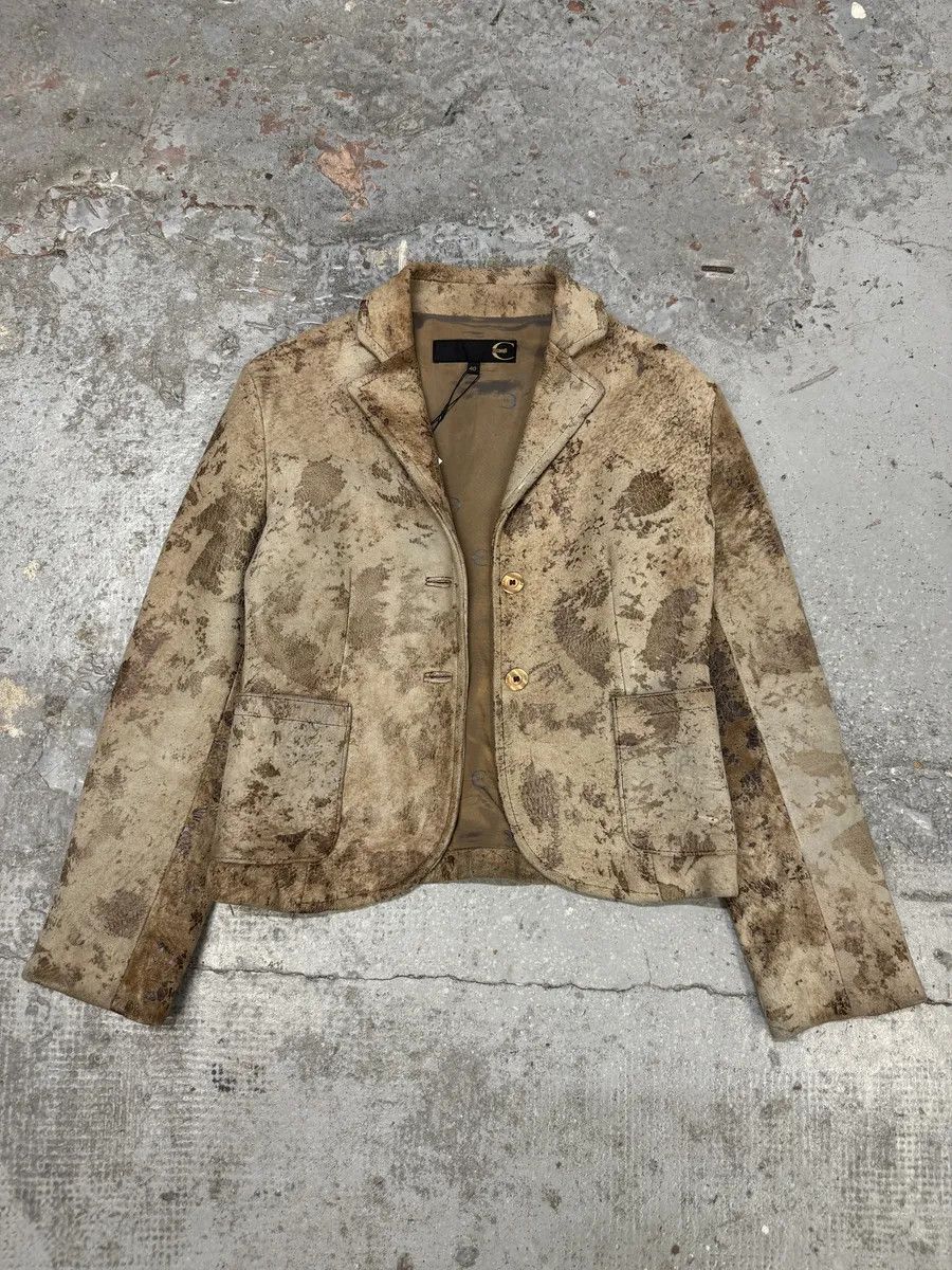 Just Cavalli AW2003 Cavalli Beige Textured Eroded Leather Blazer Jacket Size S / US 4 / IT 40 - 5 Thumbnail