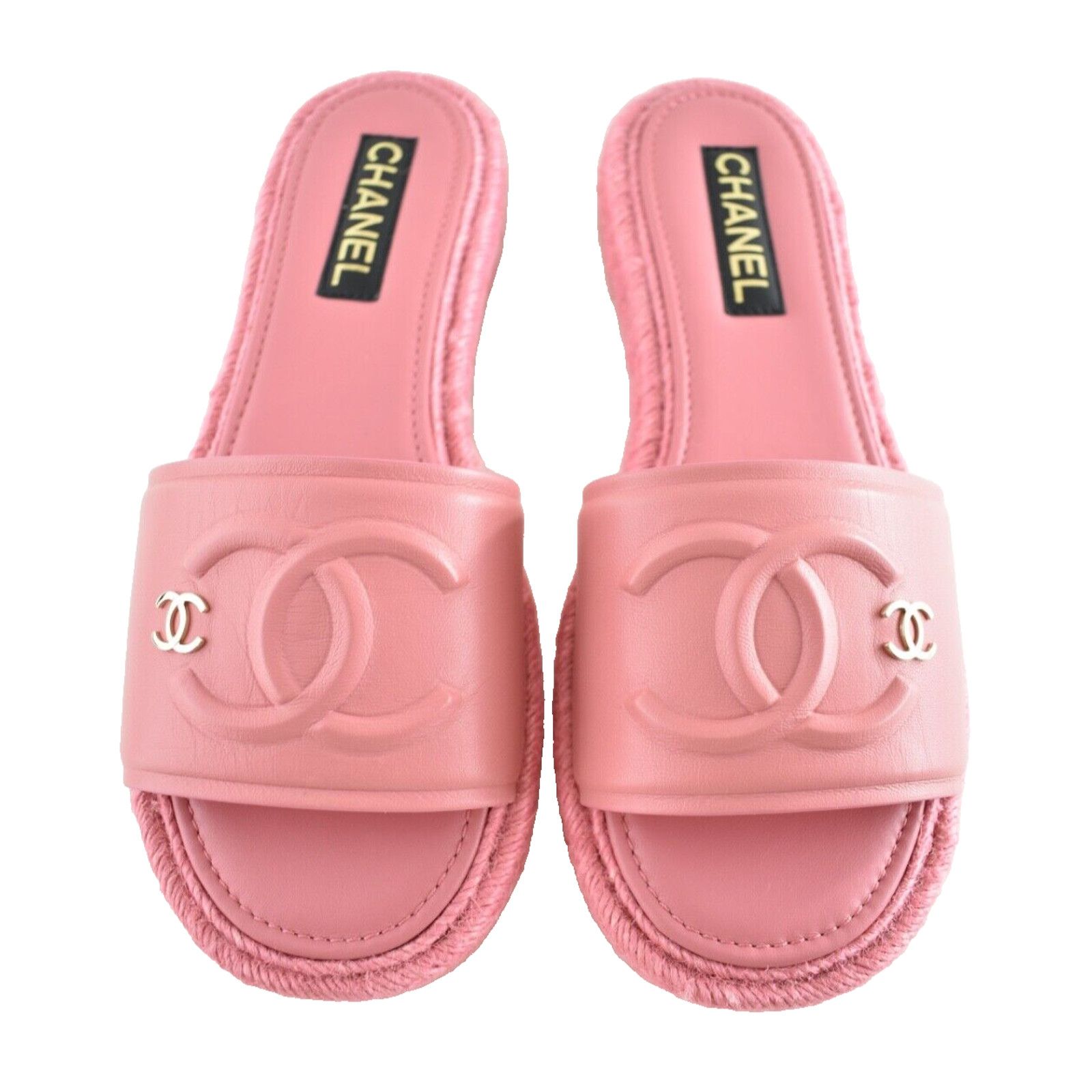 Chanel Chanel 23C Pink Lambskin Leather CC Logo Slide Sandal Slip Size US 12 / IT 42 - 1 Thumbnail