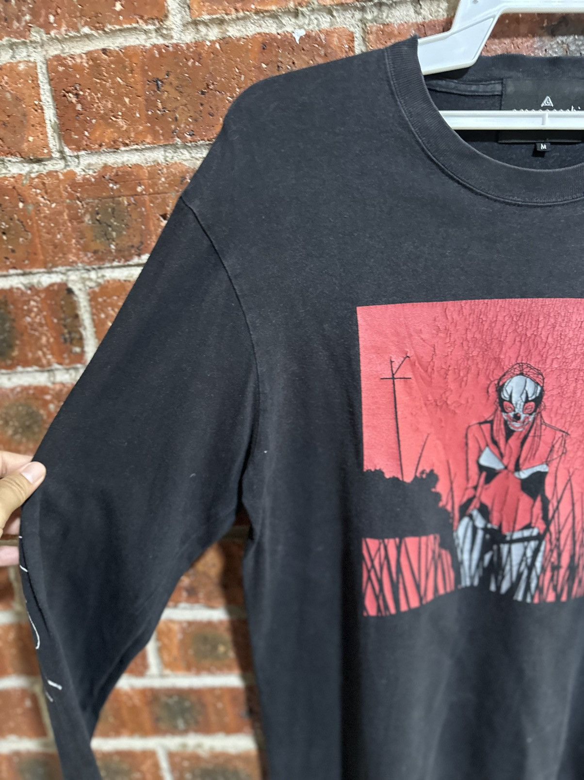 Japanese Brand Vintage Amazarashi Skull Mask Faded Long Sleeve Tee Size US M / EU 48-50 / 2 - 11 Thumbnail