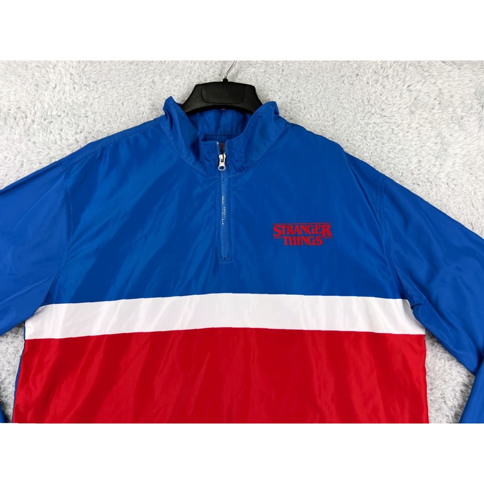 Vintage Stranger Things Jacket Teens 2XL Blue Red Striped Windbreaker Full Zip Pockets Logo 2XL Womens? Size XXL / US 16-18 / IT 52-54 - 4 Thumbnail