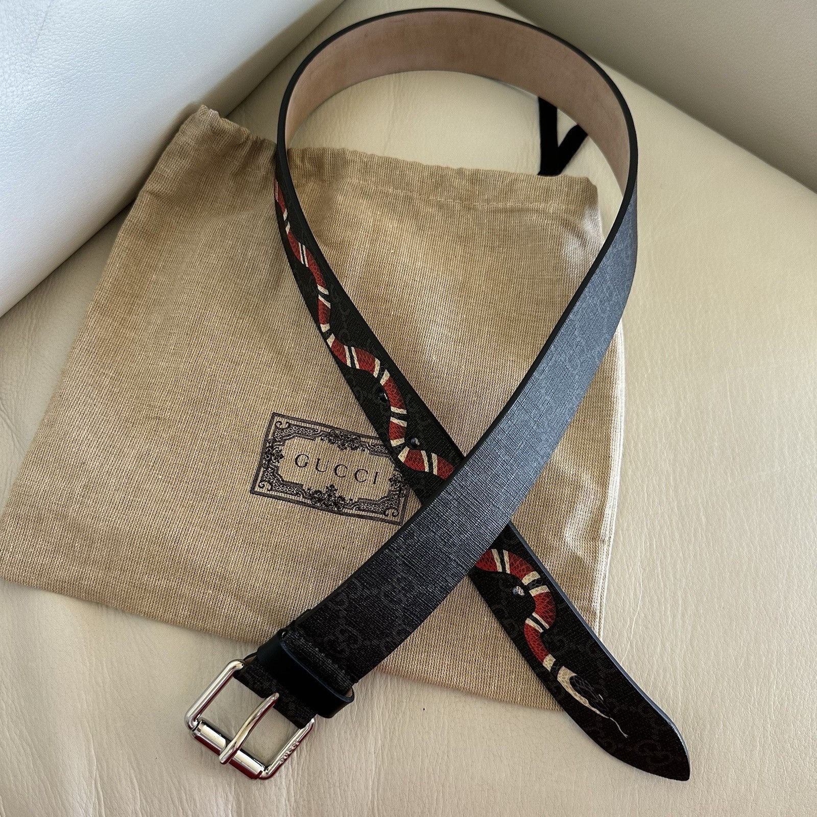 Gucci New GUCCI Monogramme Kingsnake Black Luxury Designer Belt Si Size 32 - 2 Thumbnail