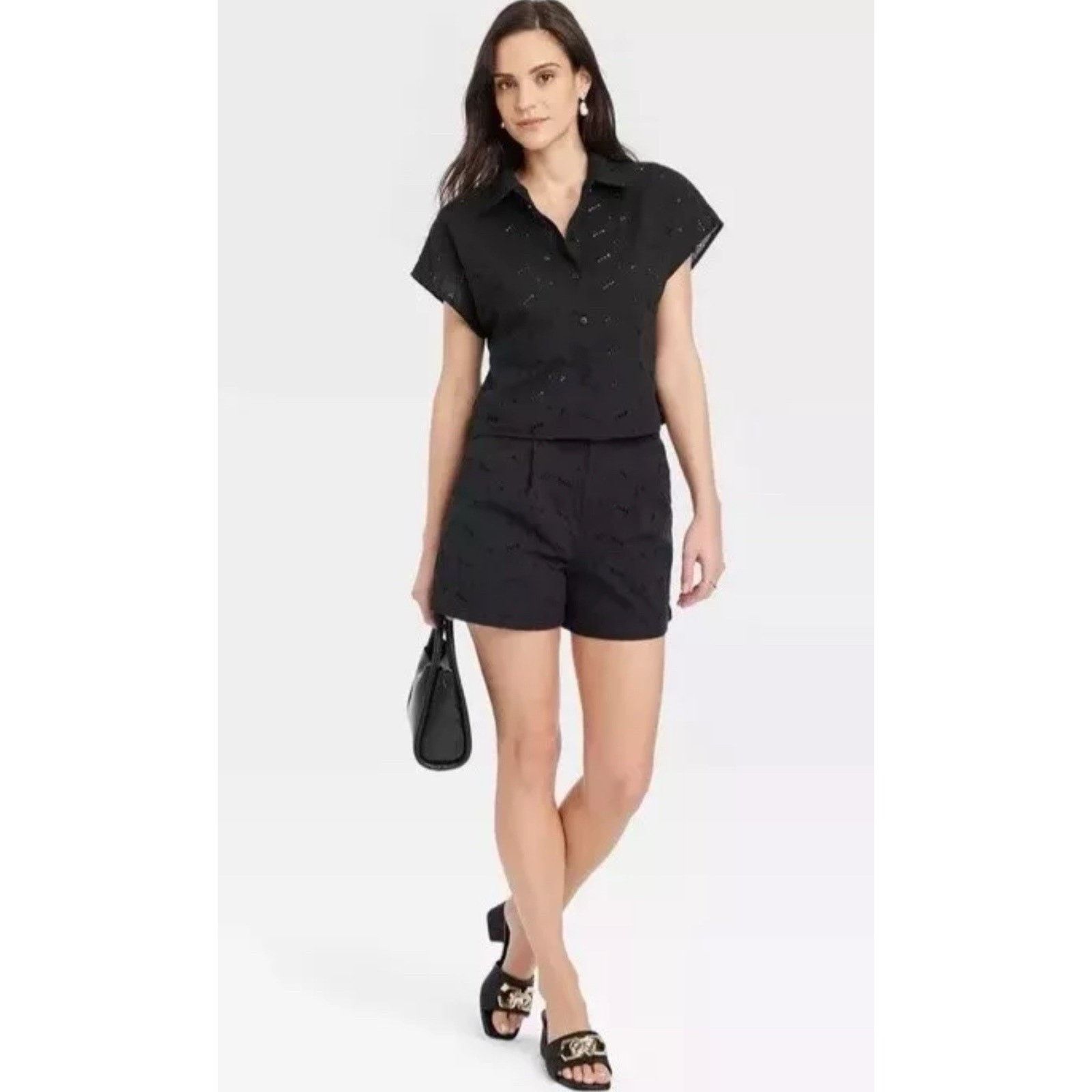 Other A New Day Women's High-Rise Pleated Eyelet Cotton Short 8 Size 30" / US 8 / IT 44 - 9 Thumbnail