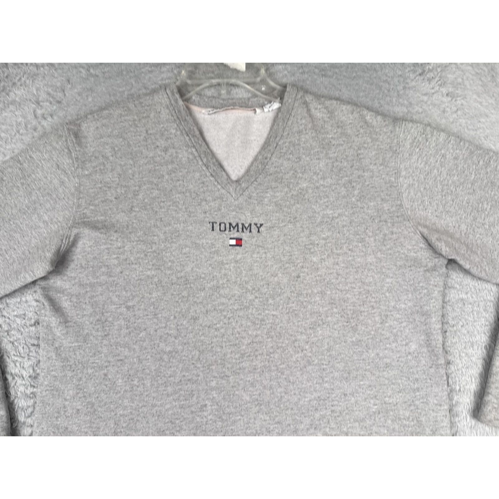 Tommy Hilfiger Tommy Hilfiger Sweater Womens M Gray V-Neck Pullover Logo Casual Regular Knit Terry Cotton Blend Hardwearing Size M / US 6-8 / IT 42-44 - 4 Thumbnail
