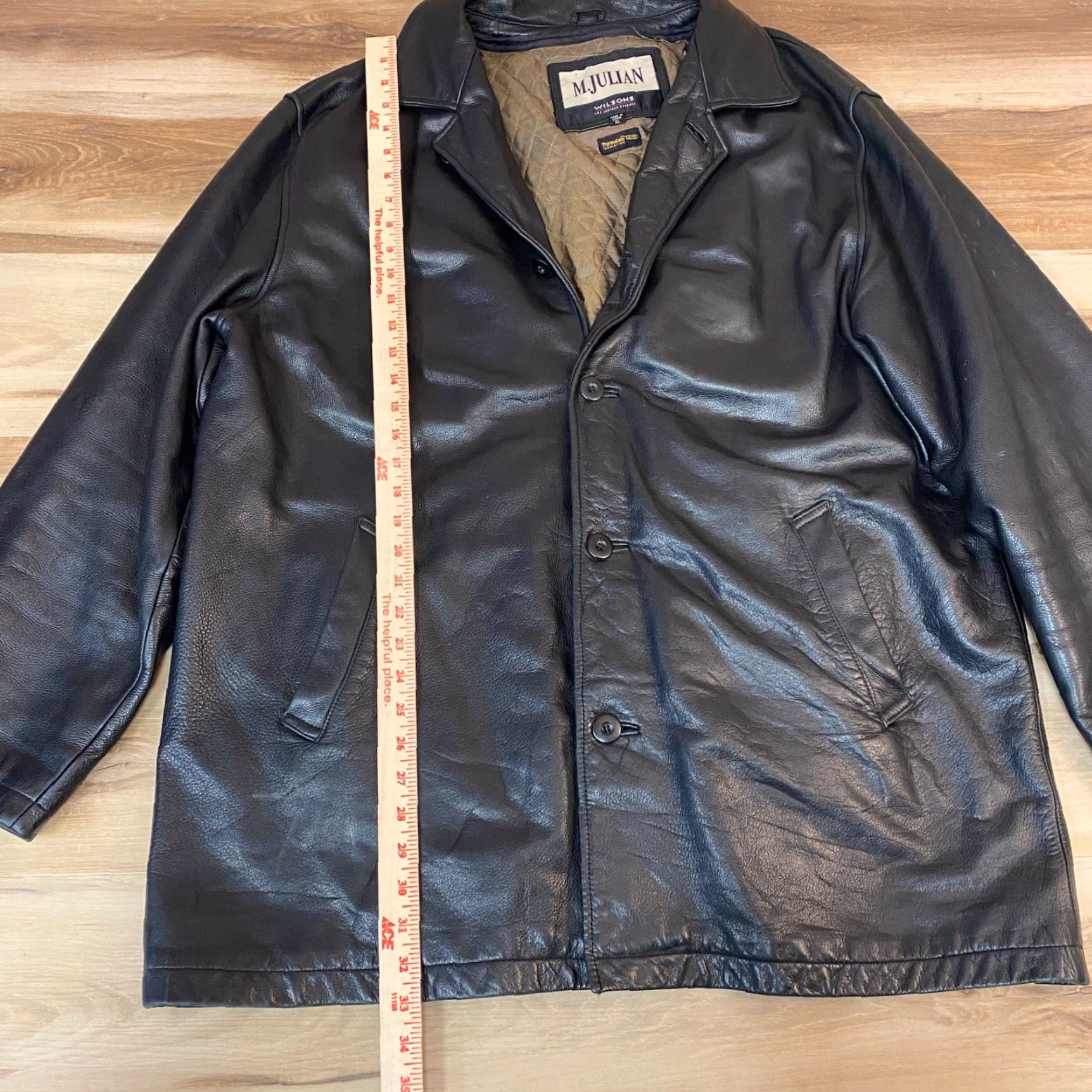 Vintage Wilsons Leather Jacket Mens XL Black Mid Length Zip Quilted Lining Heavyweight Size US XL / EU 56 / 4 - 5 Thumbnail