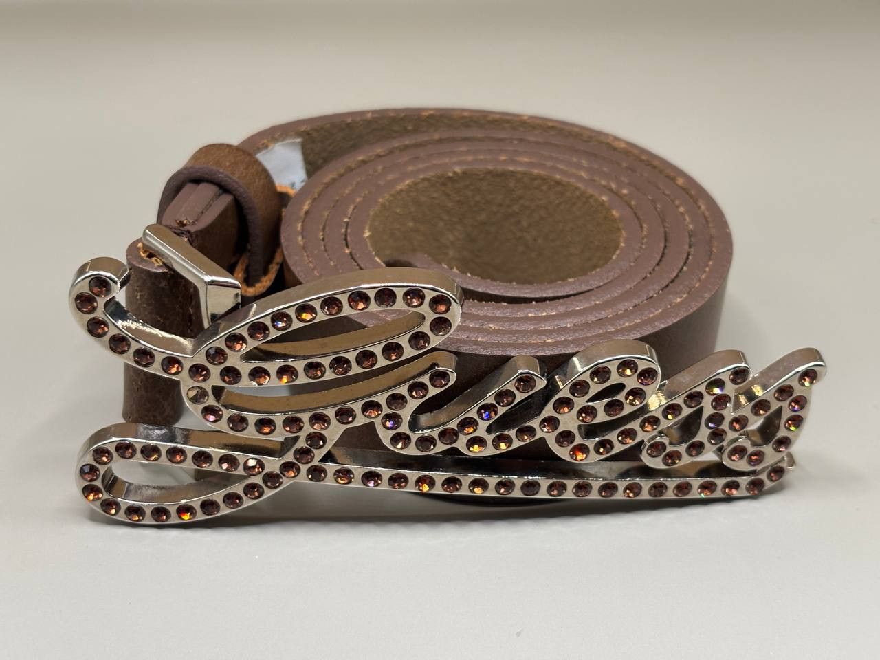 Guess GUESS Brown Leather Rhinestone Logo Belt Size S Size ONE SIZE - 1 Thumbnail