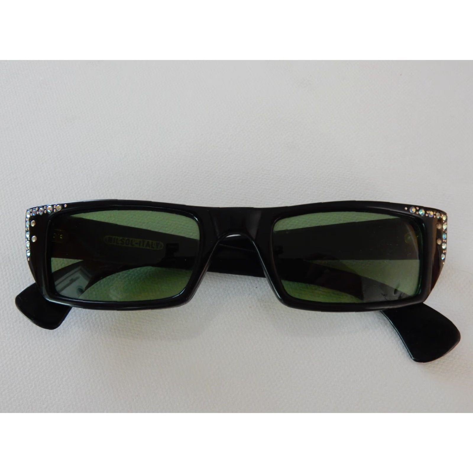 Vintage VINTAGE Milsol Sunglasses Women Adult Black Green Crystals Italy Size ONE SIZE - 4 Thumbnail