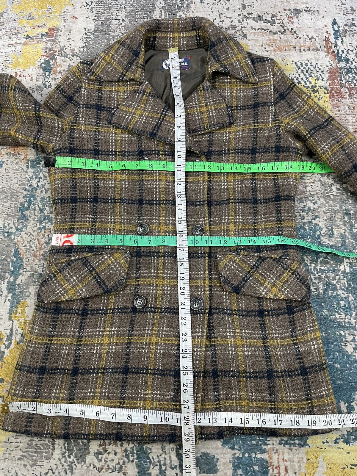Blue Blue Japan B.L.U.E Checkered Plaid Double Breasted Coat Size XS / US 0-2 / IT 36-38 - 9 Thumbnail