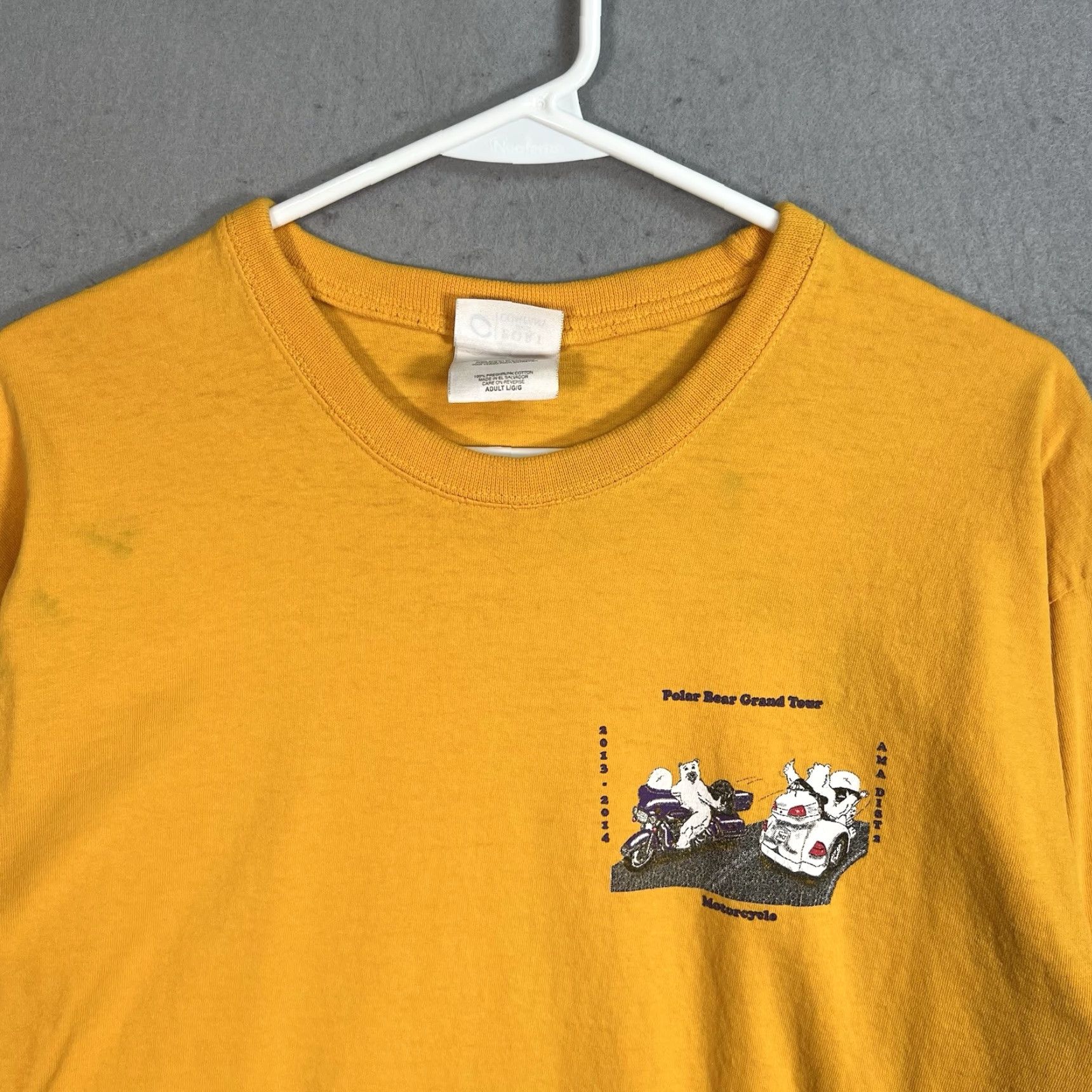 Port & Company VINTAGE Polar Bear Grand Tour Motorcycle T Shirt Adult Large Yellow Long Sleeve Mens Size US L / EU 52-54 / 3 - 4 Thumbnail