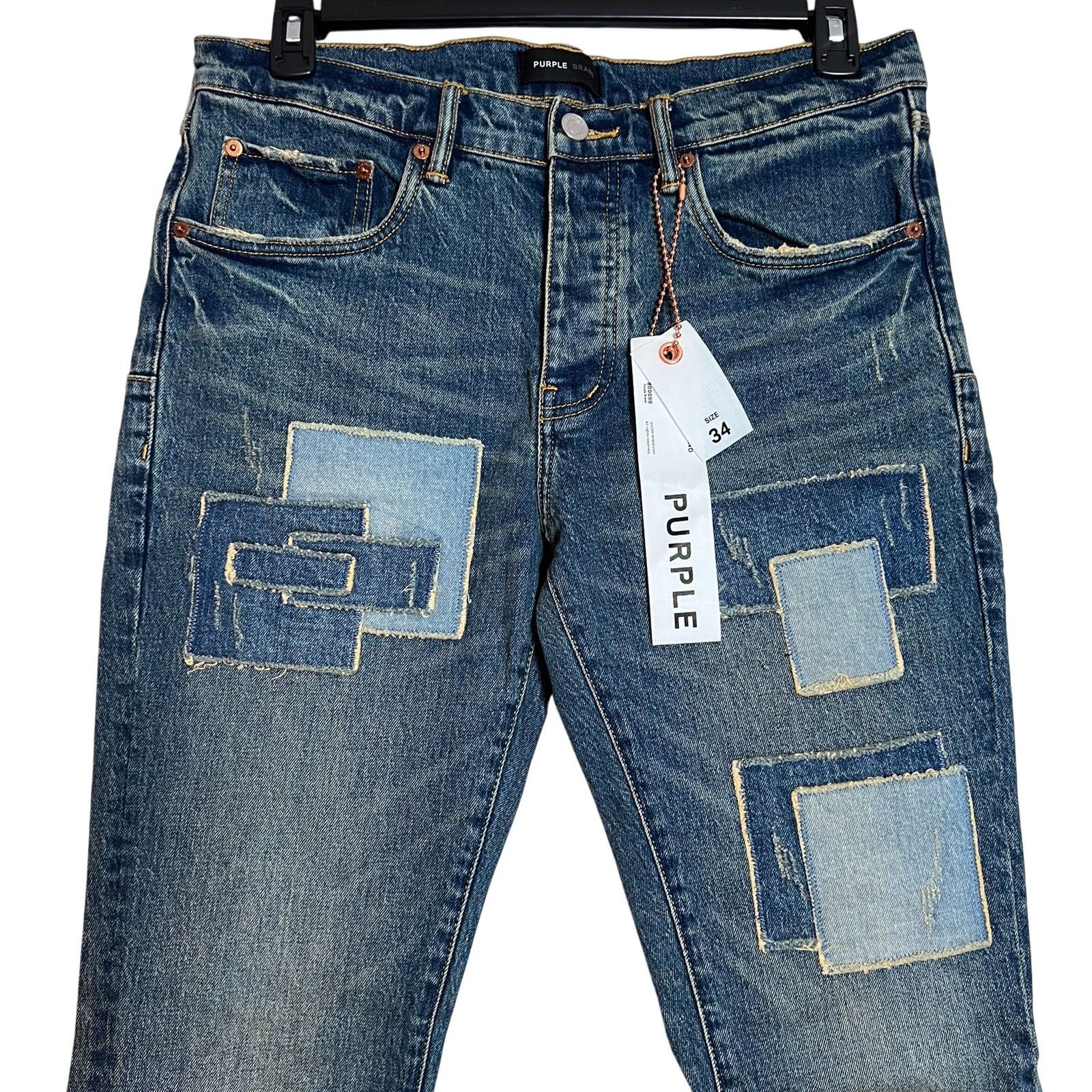 Purple PURPLE Brand Square Patch Repair Slim Jeans 34 Indigo NWT Size US 34 / EU 50 - 8 Thumbnail