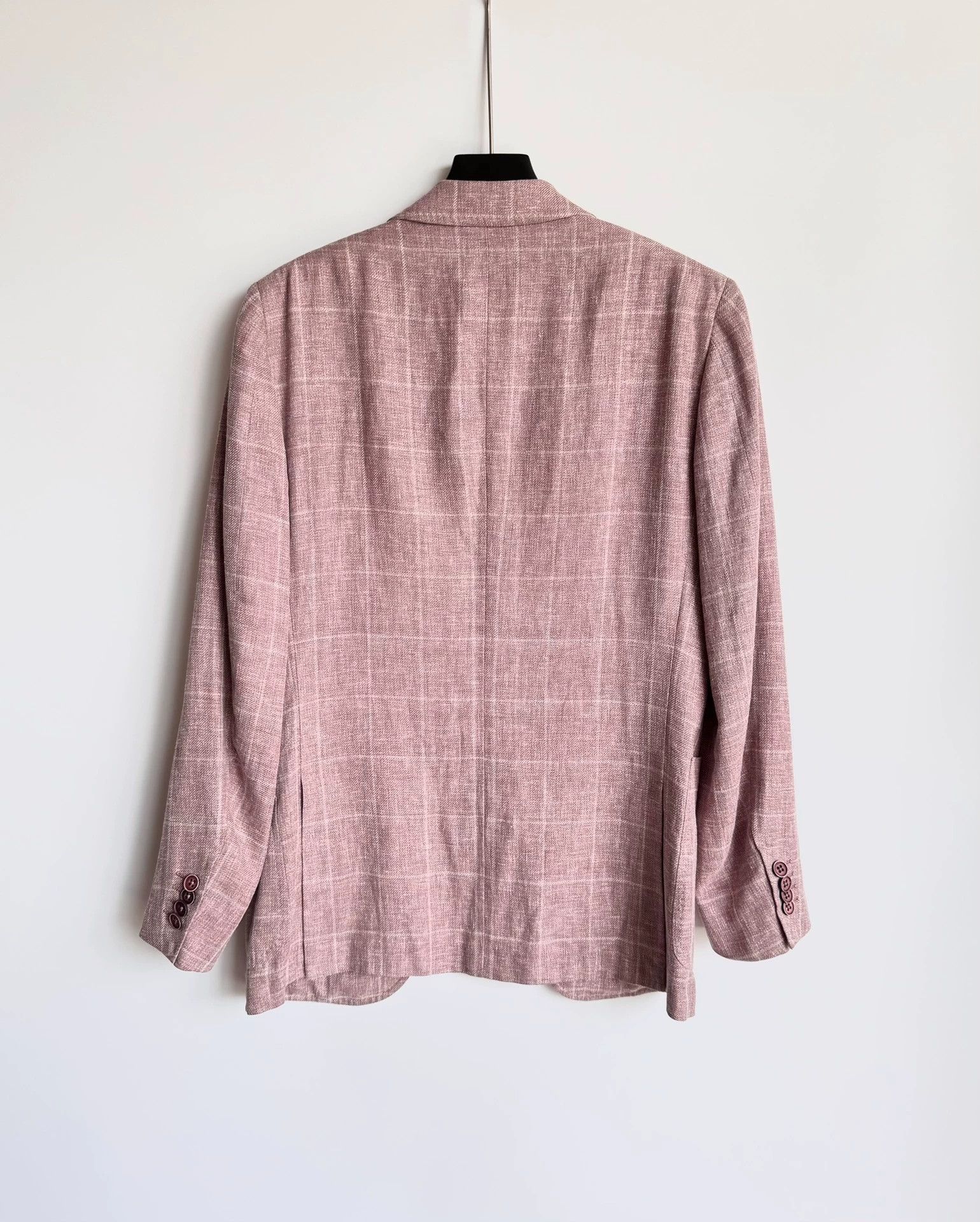 Ermenegildo Zegna Zegna 46 Linen Wool Silk Pink Check 3 Roll 2 Blazer Size 46R - 2 Thumbnail