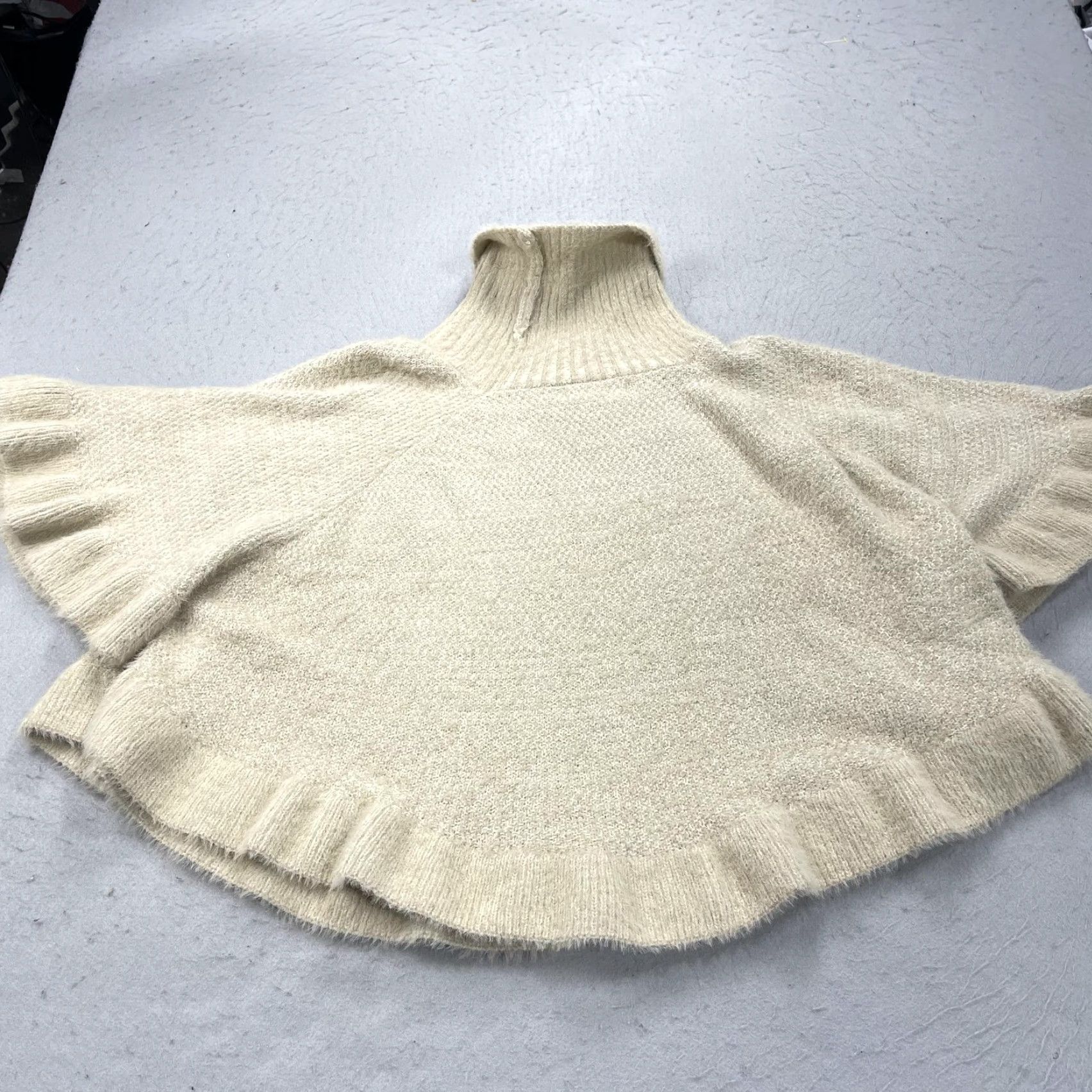 Anthropologie VINTAGE Anthropologie Womens Sweater Caped Poncho Turtleneck One Size Beige Oversized Knit Size ONE SIZE - 6 Thumbnail