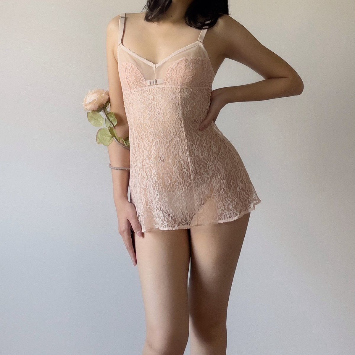 Victoria's Secret Romantic Nude Lace Sheer Mini Slip Dress (XS-S) Size S / US 4 / IT 40 - 6 Thumbnail