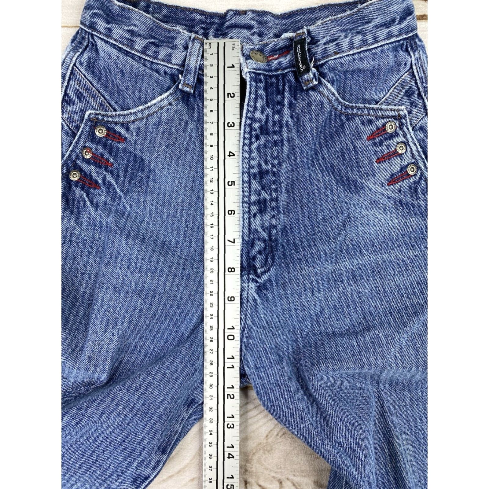 Vintage Vtg Rockies Jeans Womens 26/3 Pinstripe Red Contrast Star Shaped Rivets Bareback Size 26" / US 2 / IT 38 - 7 Thumbnail