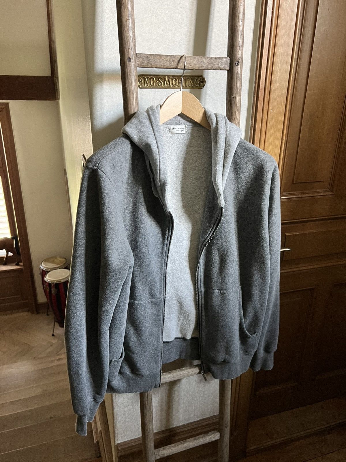 Saint Laurent Paris Saint laurent grey distressed two tone hoodie