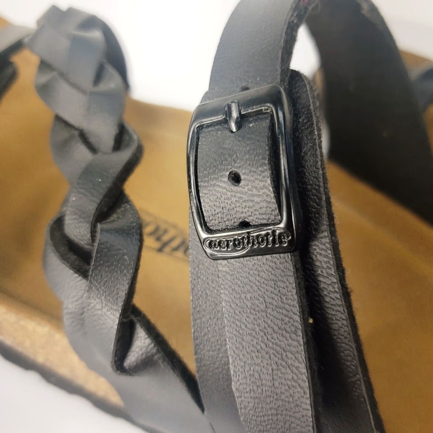 Vintage VINTAGE? No. Aerothotic Braided Women Sandal Arch Support Comfy Orthotic Slide Black Low Heel 7-7.5 Womens Shoes Size US 5.5 / IT 35.5 - 6 Thumbnail