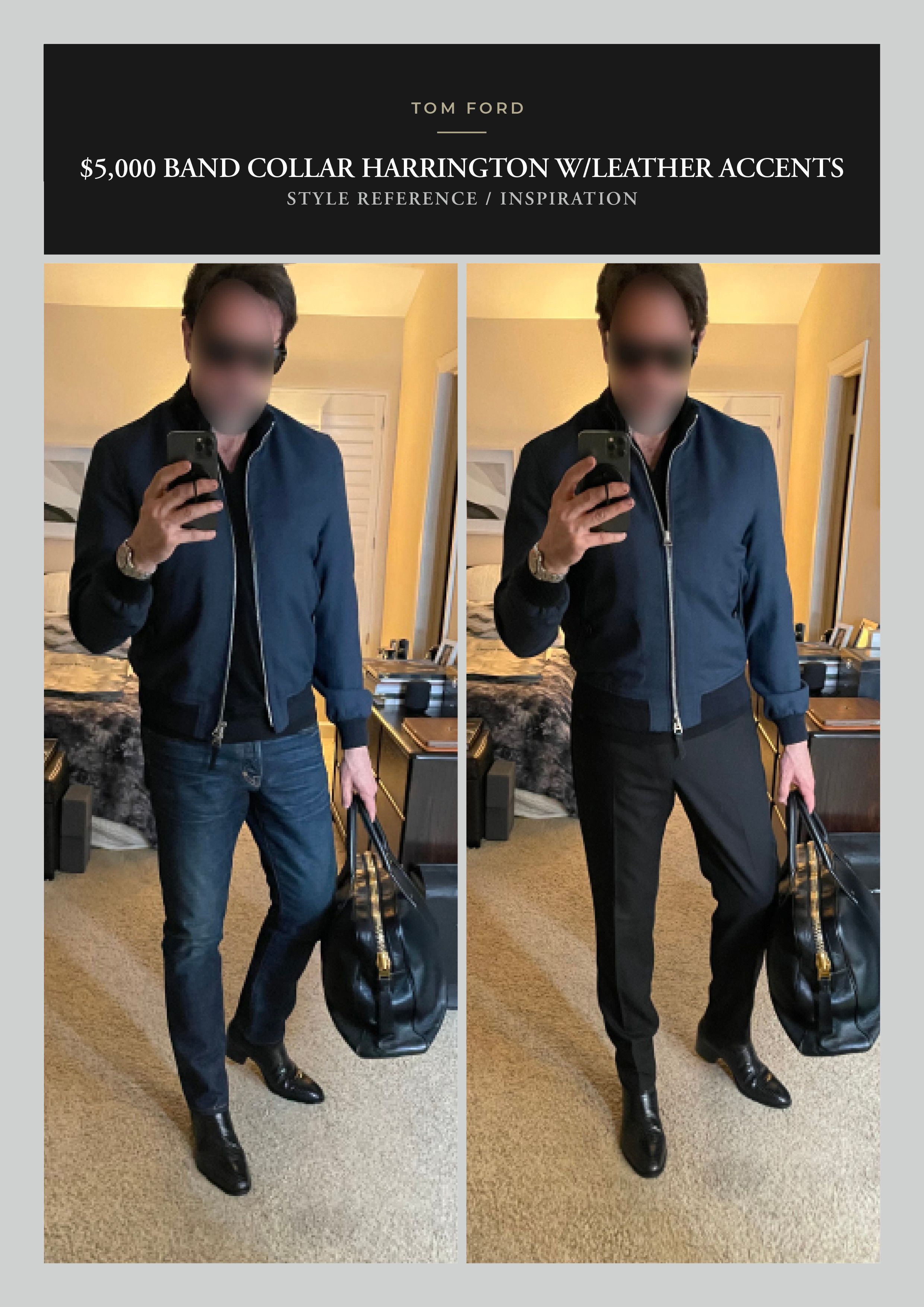image of Tom Ford The Ultimate $5K Tf Blue Leather Accents Band Collar Jacket, Men's (Size Medium)