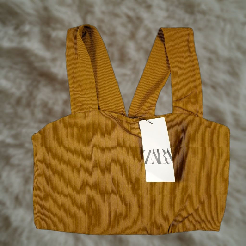 Zara Zara Brown Cropped Tank Top Shirt Womens Size Small Slim Fit Ribbed Pullover Size S / US 4 / IT 40 - 1 Thumbnail