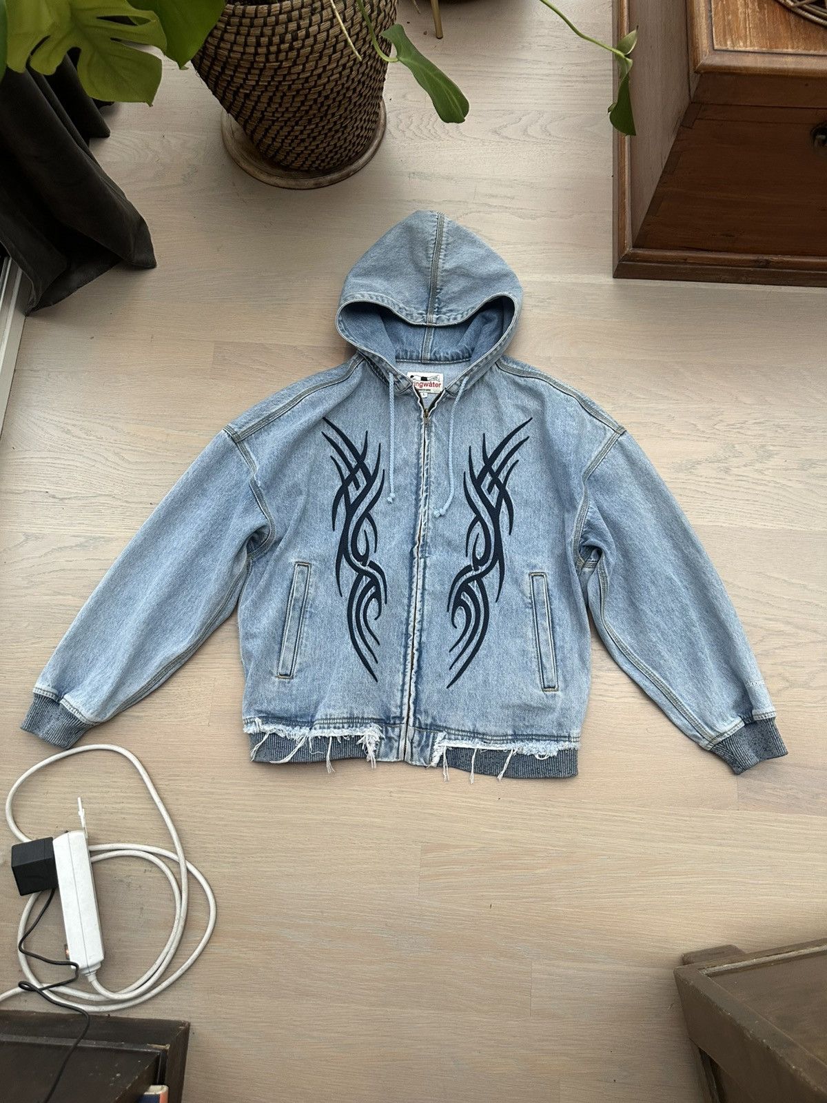 Stingwater tribal denim hooded jacket