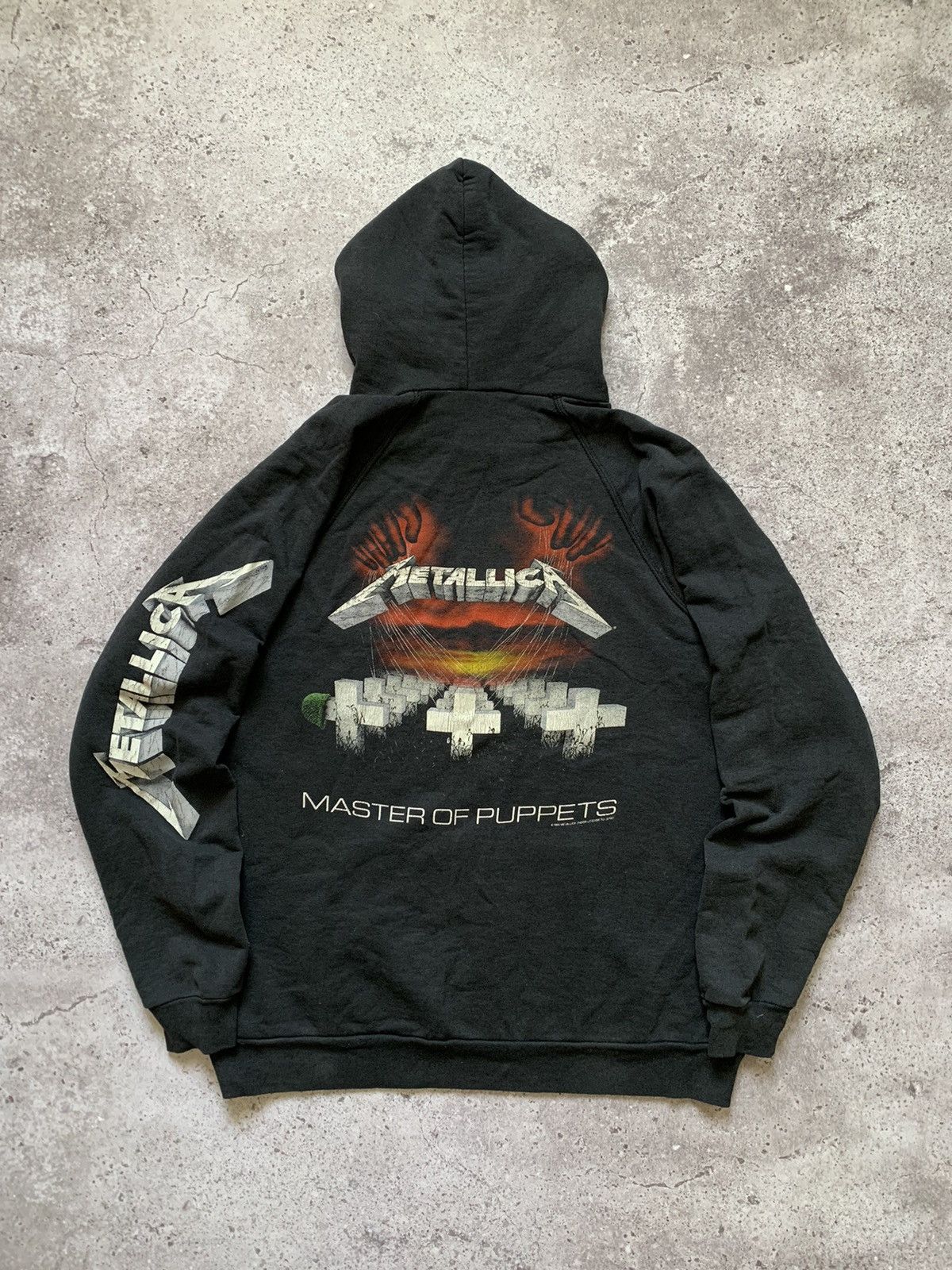 image of Band Tees x Metallica Vintage 1994 Metallica Master Of Puppets Faded Black Hoodie, Men's (Size XL)