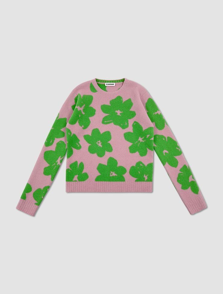 Jil Sander o1mt1gz0625 Jacquard Sweater in Pink & Green Size XL / US 12-14 / IT 48-50 - 1 Thumbnail