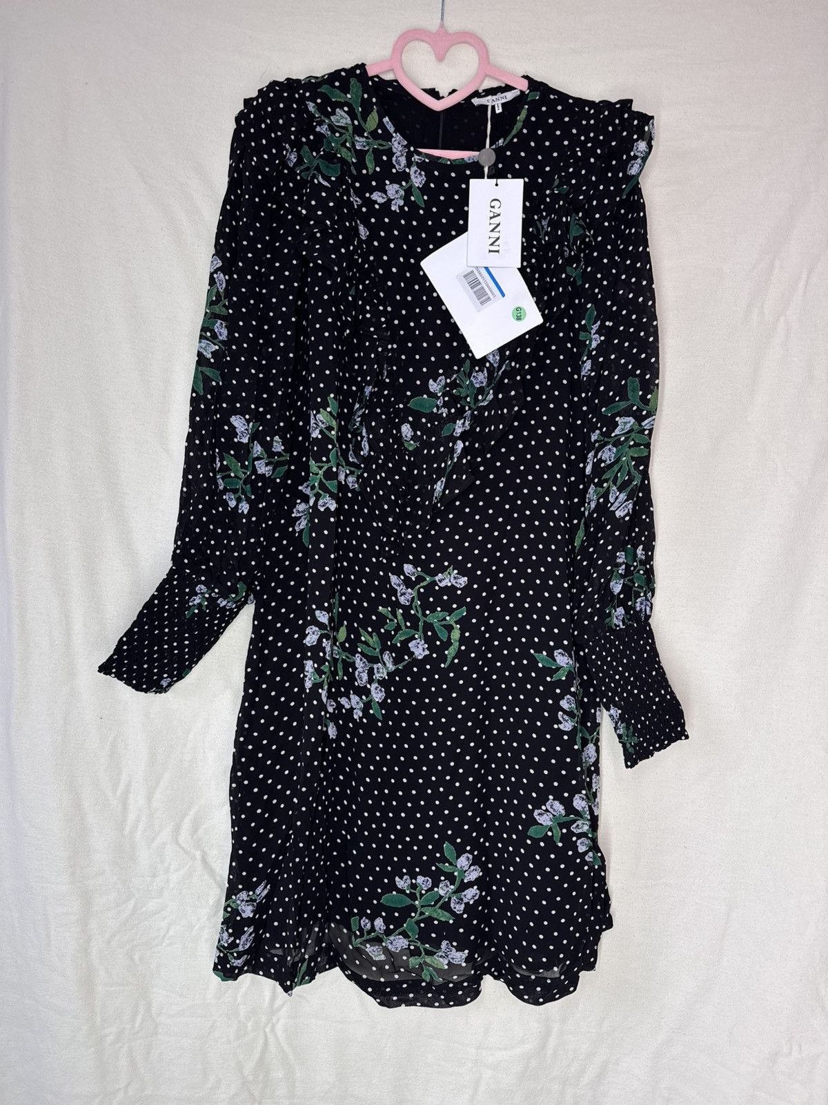 Ganni Ganni Rometty Georgette Polka Dot Floral Long Sleeve Dress Size S / US 4 / IT 40 - 2 Thumbnail