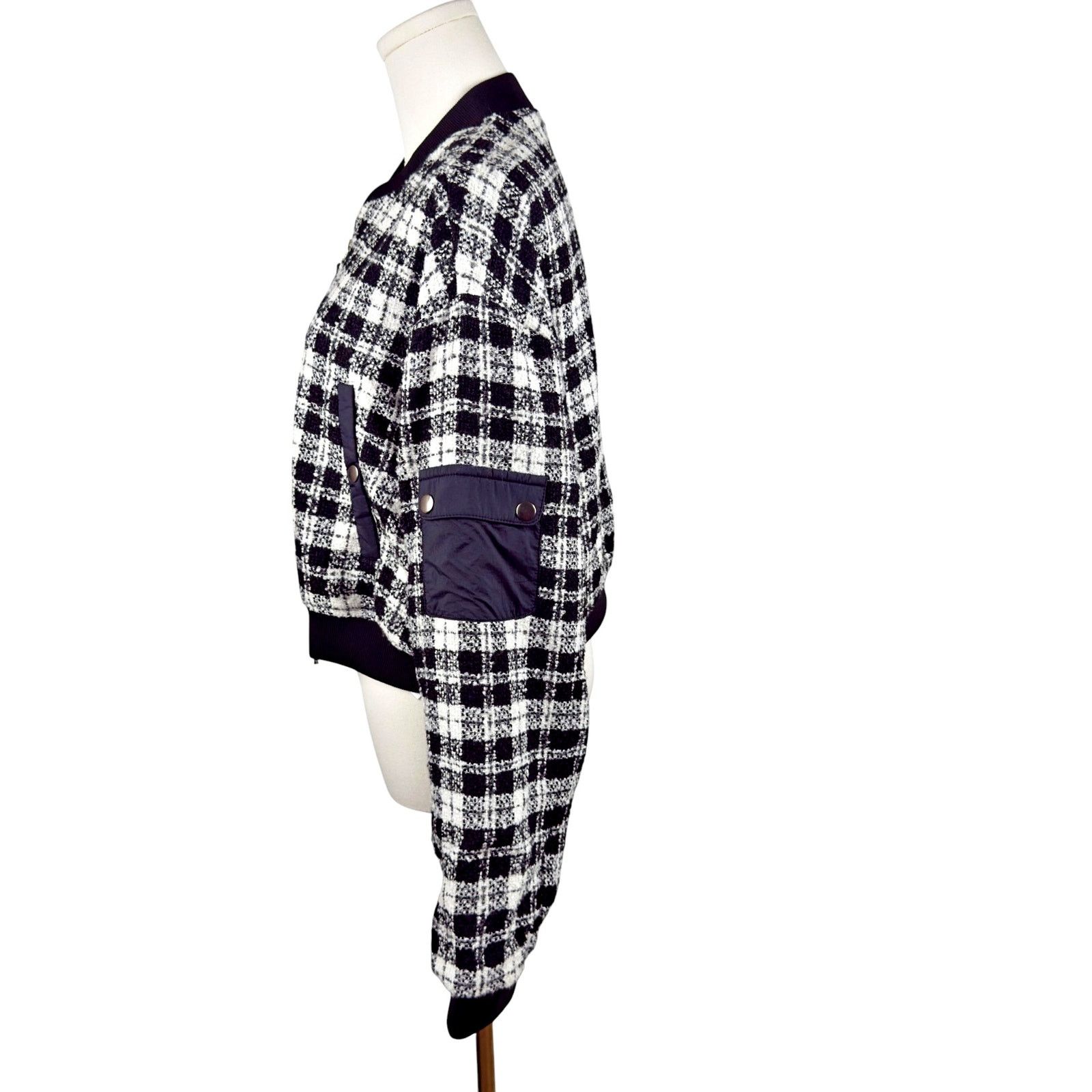 Anthropologie Anthropologie Maeve B/W Plaid Cropped Tweed Bomber Jacket Size L / US 10 / IT 46 - 5 Thumbnail