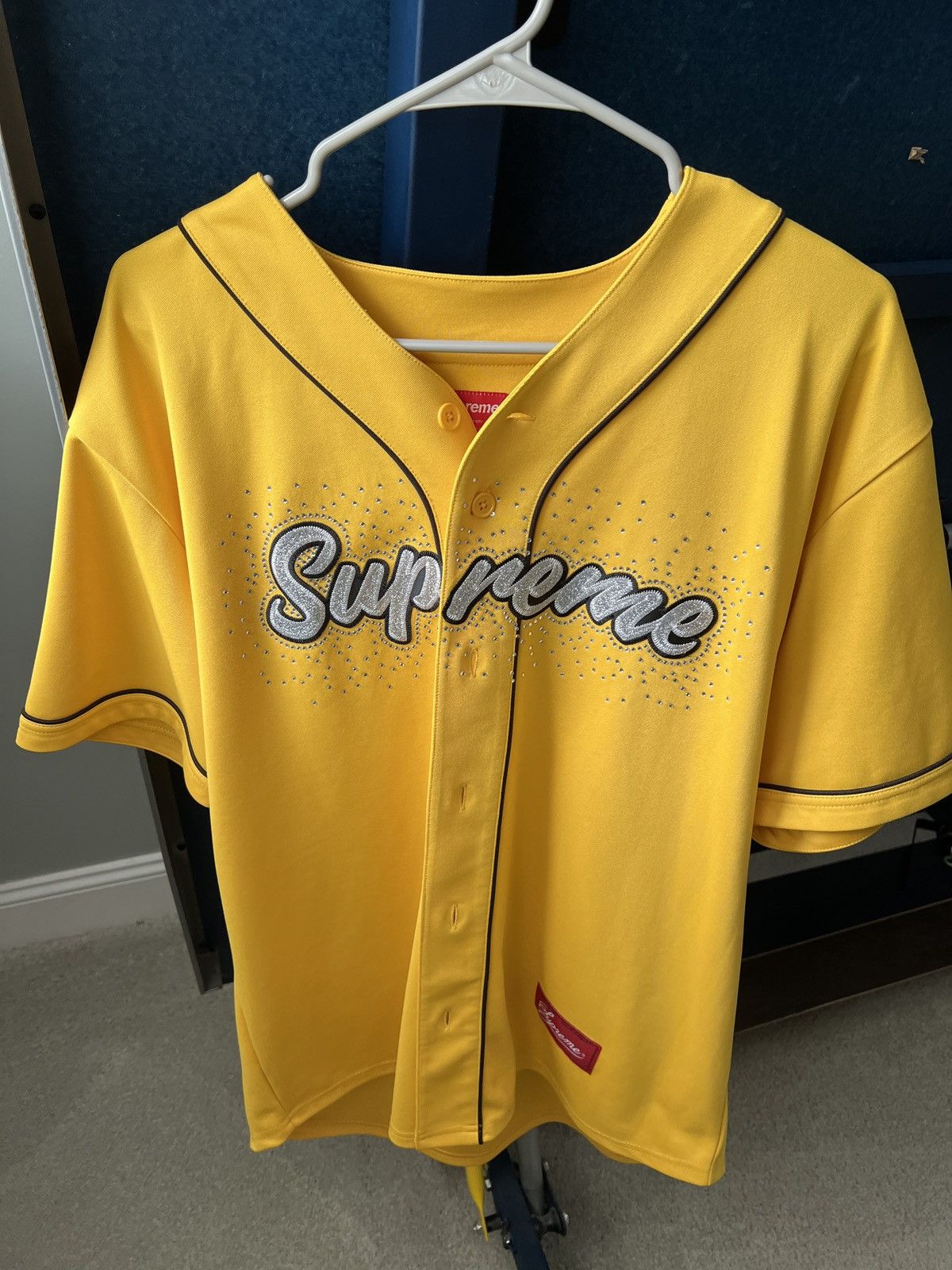 Supreme Supreme Rhinestone Baseball Jersey Yellow | Grailed