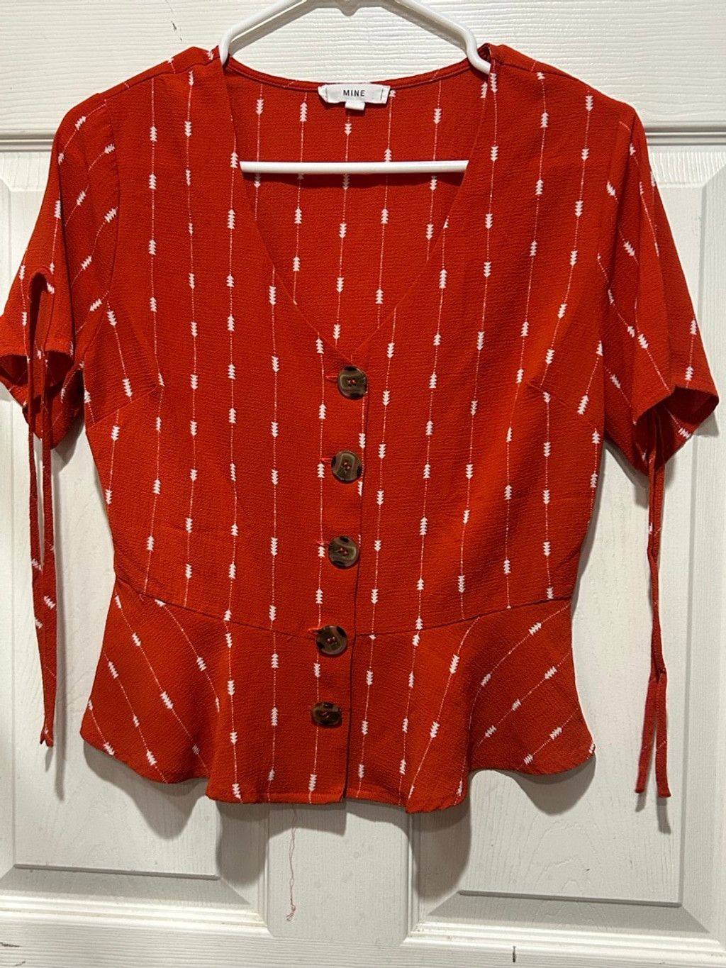 Monet Women's MINE Red & White Patterned Peplum Blouse, Size M Size M / US 6-8 / IT 42-44 - 2 Thumbnail