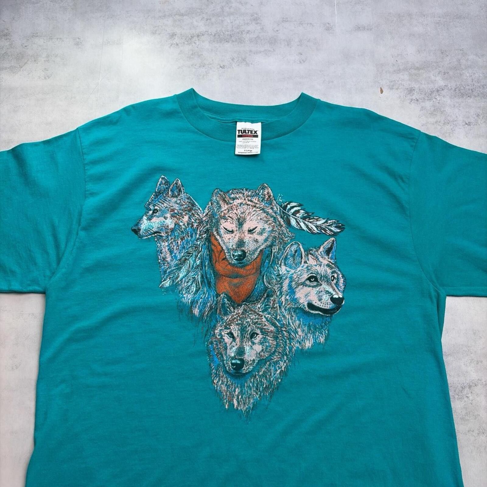 Tultex Vintage Teal Wolf Nature Graphic T-Shirt Size US XL / EU 56 / 4 - 3 Thumbnail