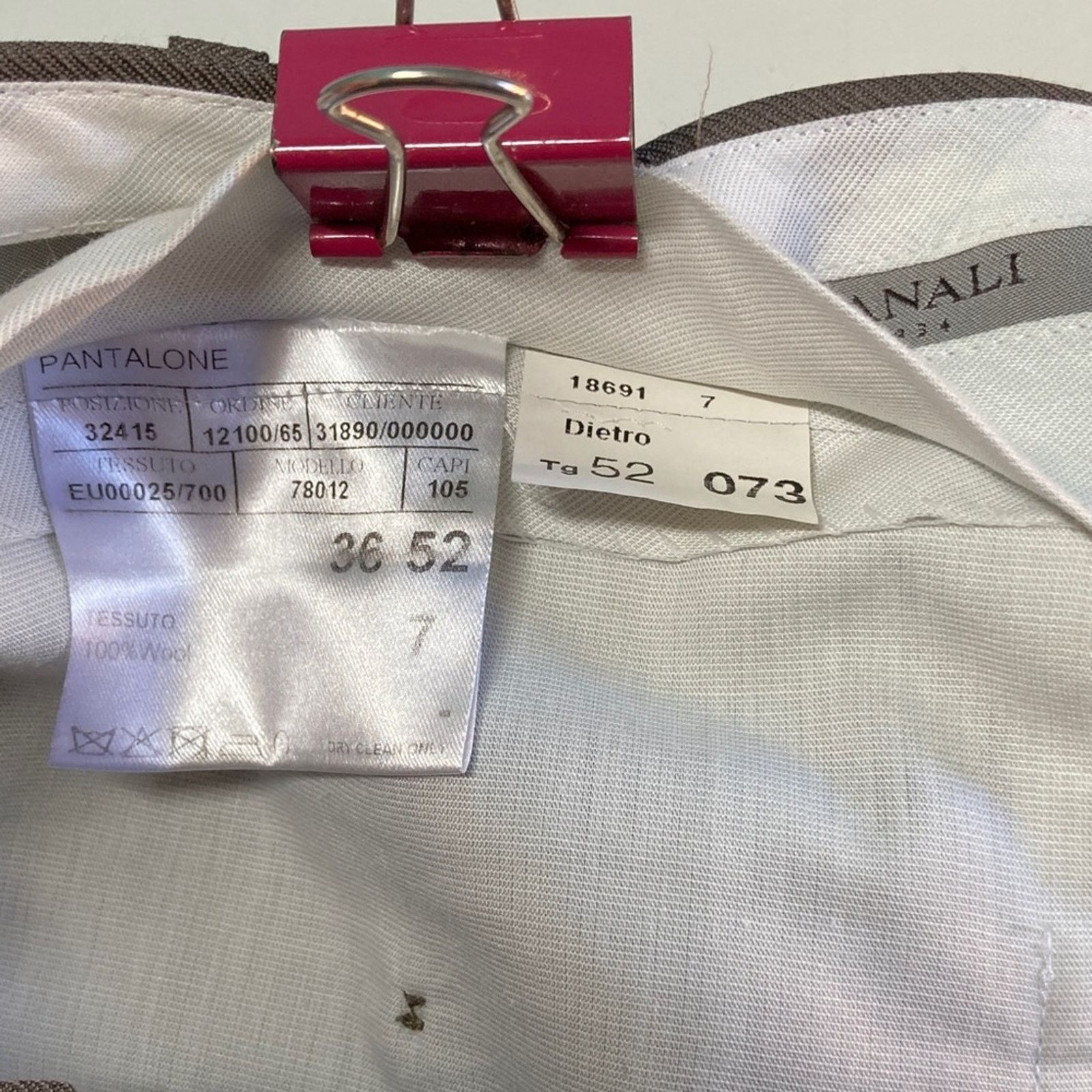 Canali Canali Mens Size 36 X 32 Brown 100% Wool Trousers Dress Pant Size 36R - 9 Thumbnail
