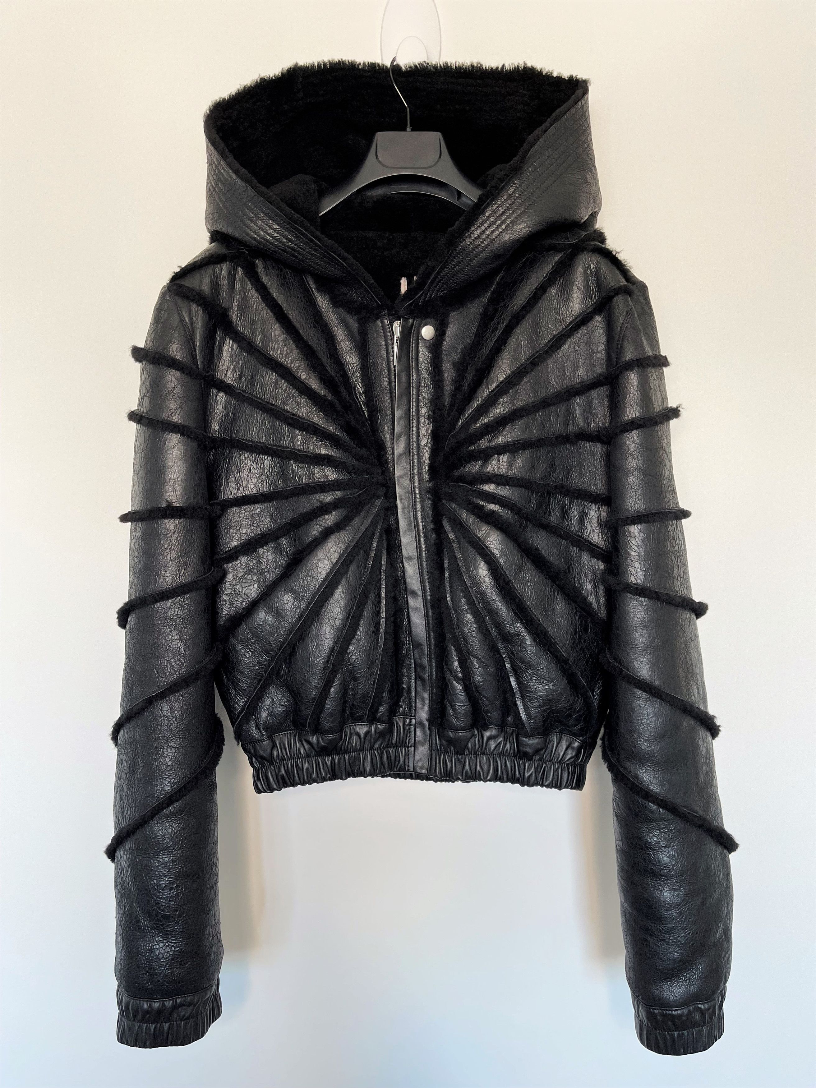 Pre-owned Rick Owens Eu50 Grail Shearling Cropped Hooded Edfu Radiance Fw23 Luxor In Black